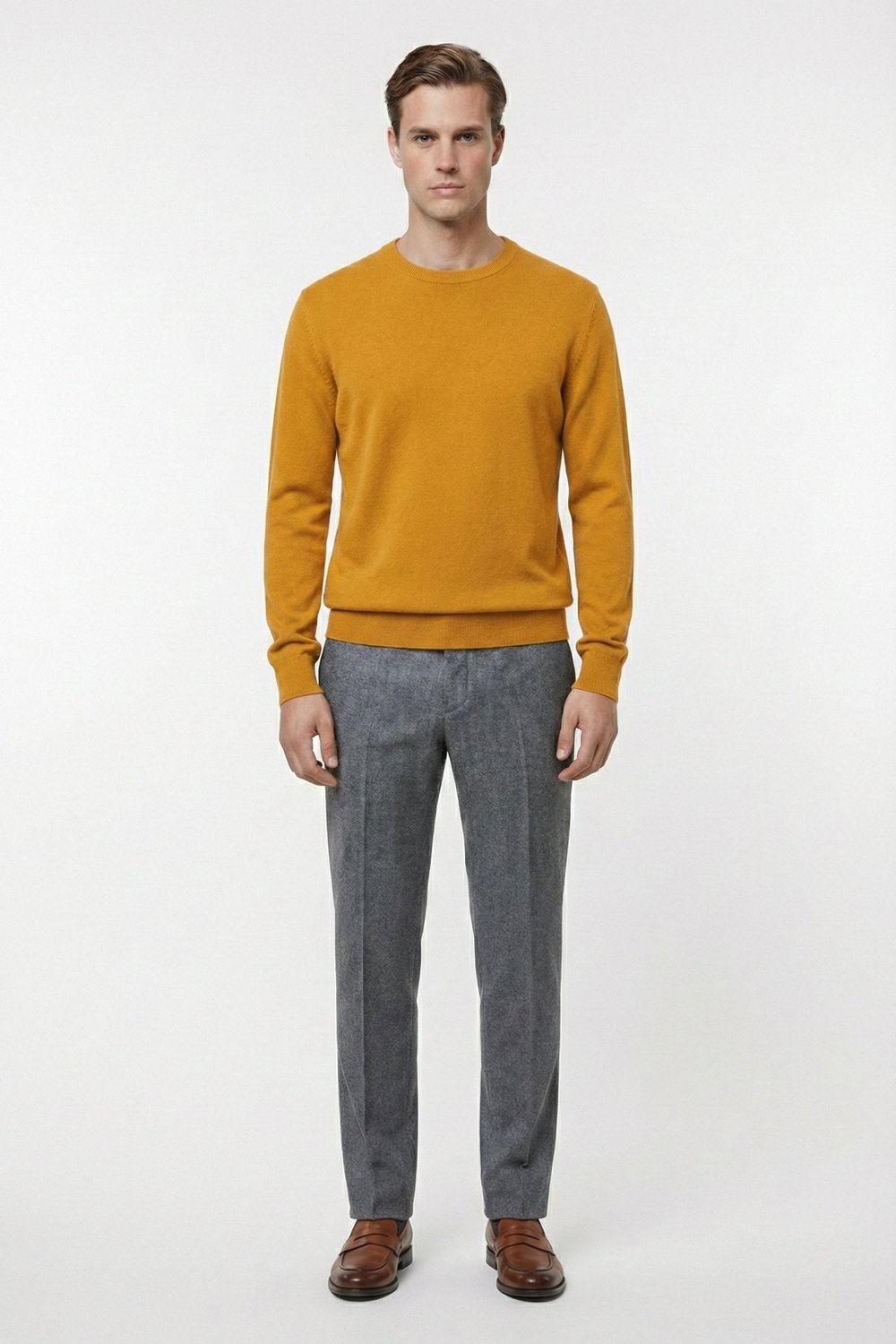 Safran Standart Fit Yün Karışımlı Bisiklet Yaka Düz Erkek Triko Kazak