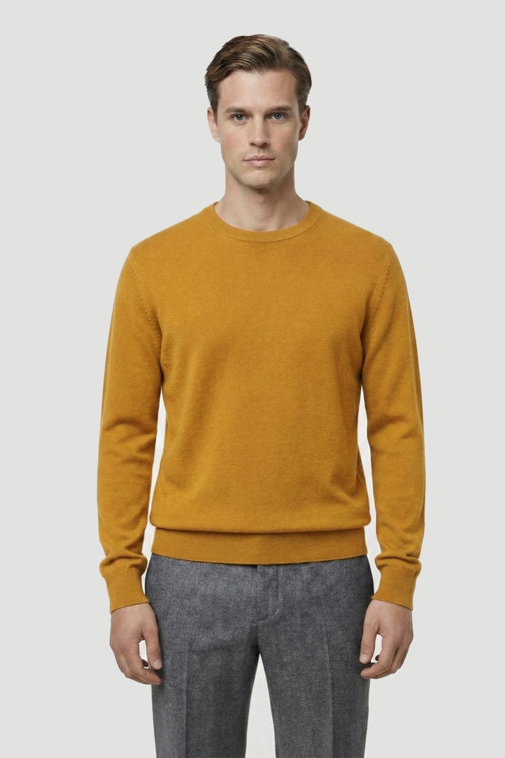 Safran Standart Fit Yün Karışımlı Bisiklet Yaka Düz Erkek Triko Kazak