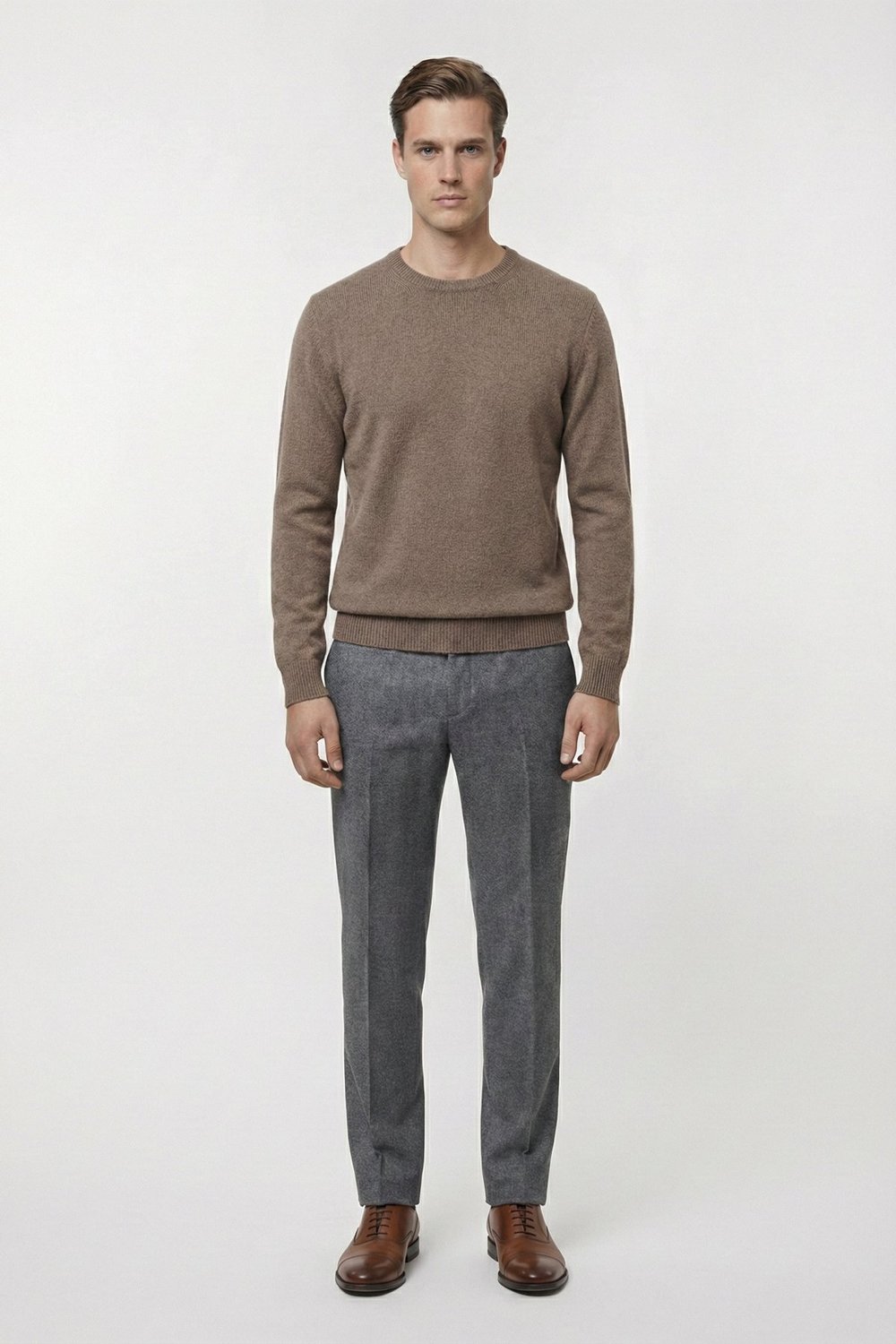 Vizon Standart Fit Yün Karışımlı Bisiklet Yaka Düz Erkek Triko Kazak