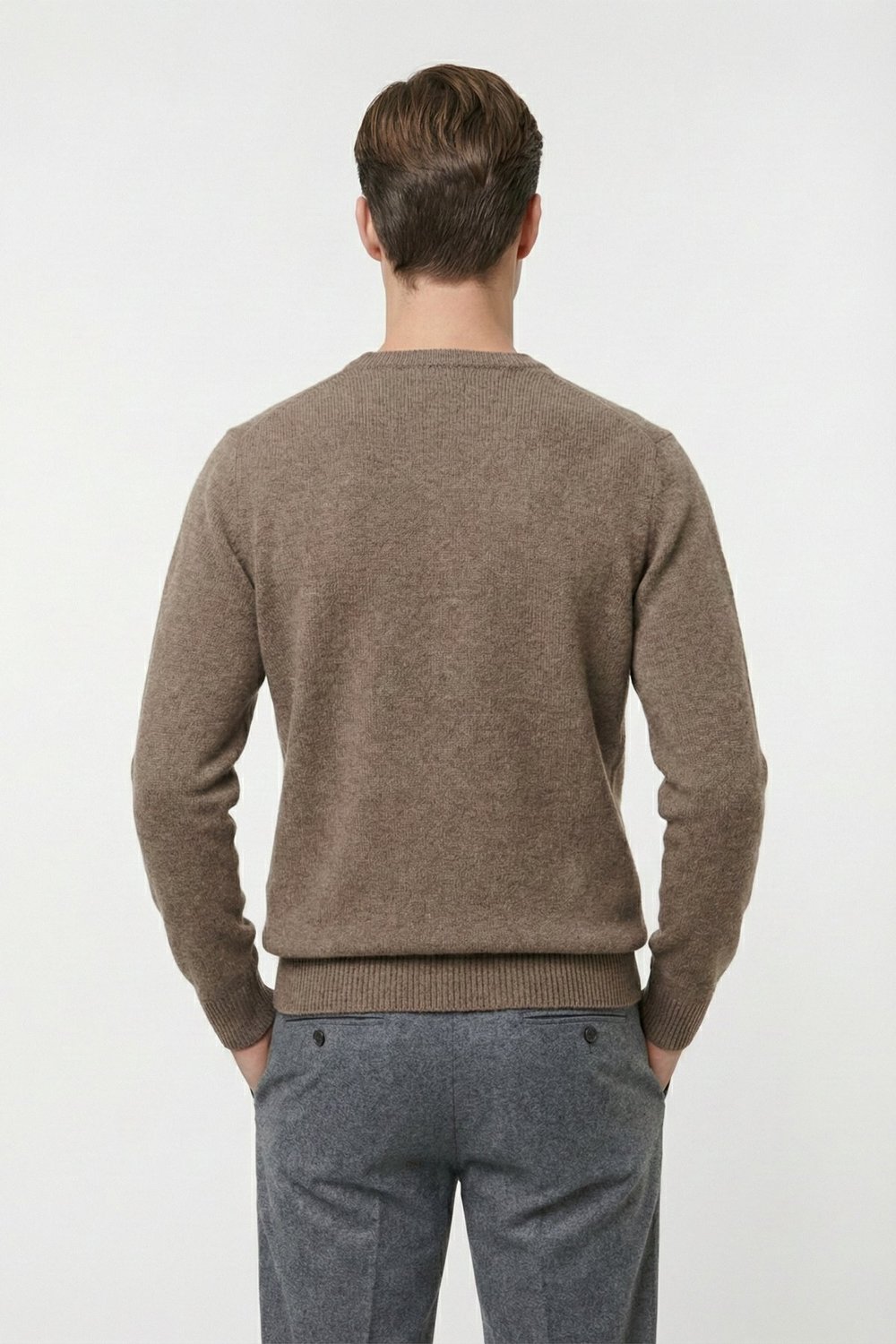 Vizon Standart Fit Yün Karışımlı Bisiklet Yaka Düz Erkek Triko Kazak