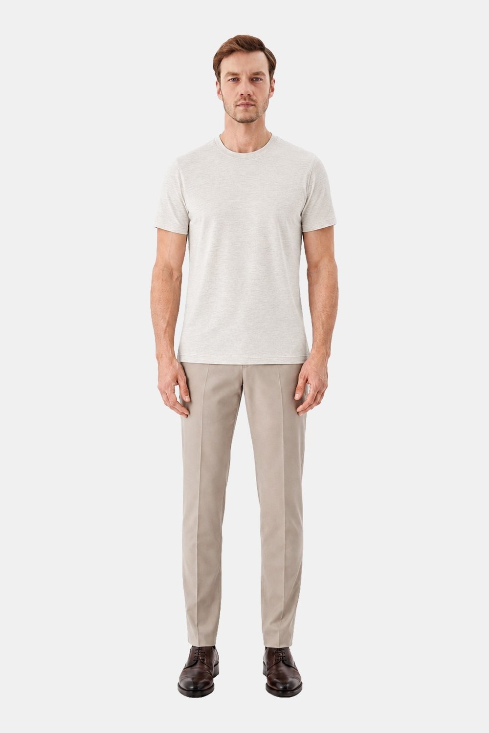 Sütlü Kahve %100 Pamuk Bisiklet Yaka Düz Renk Basic T-Shirt