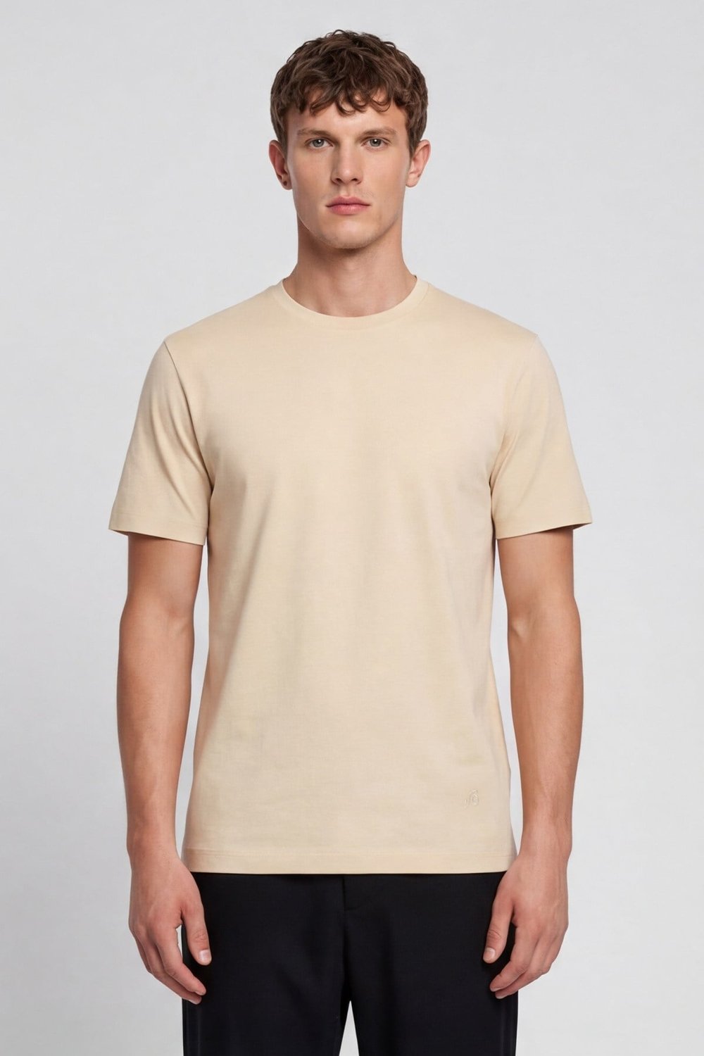 Erkek Krem Normal Kesim Regular Fit %100 Pamuk Bisiklet Yaka Basic Tişört