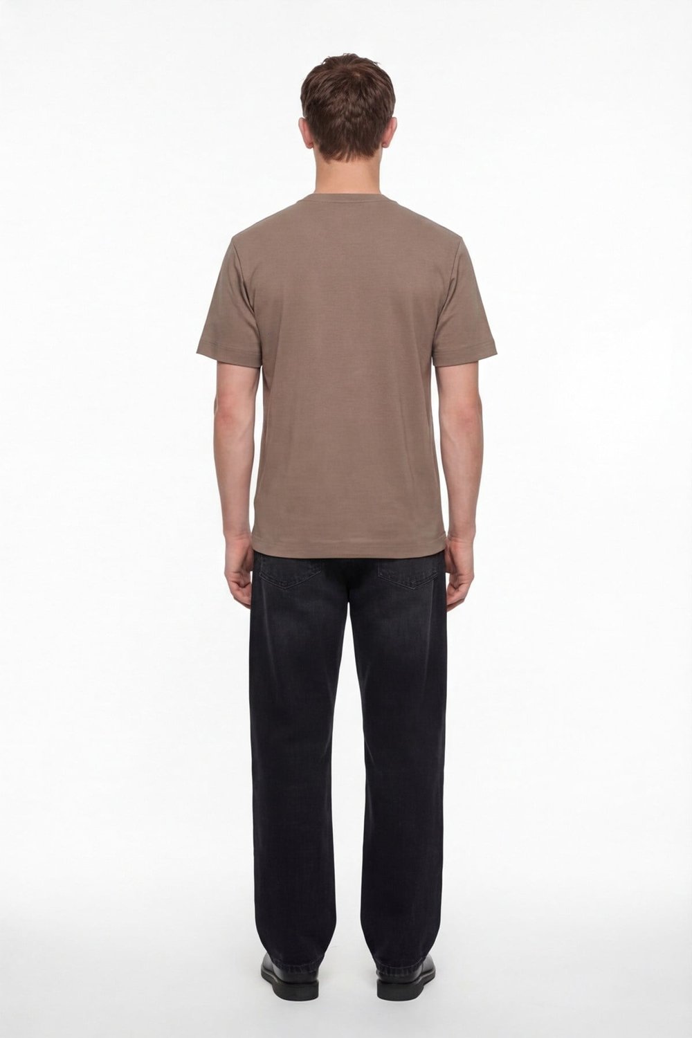 Erkek Taba Normal Kesim Regular Fit %100 Pamuk Dokuma Bisiklet Yaka Basic T-Shirt