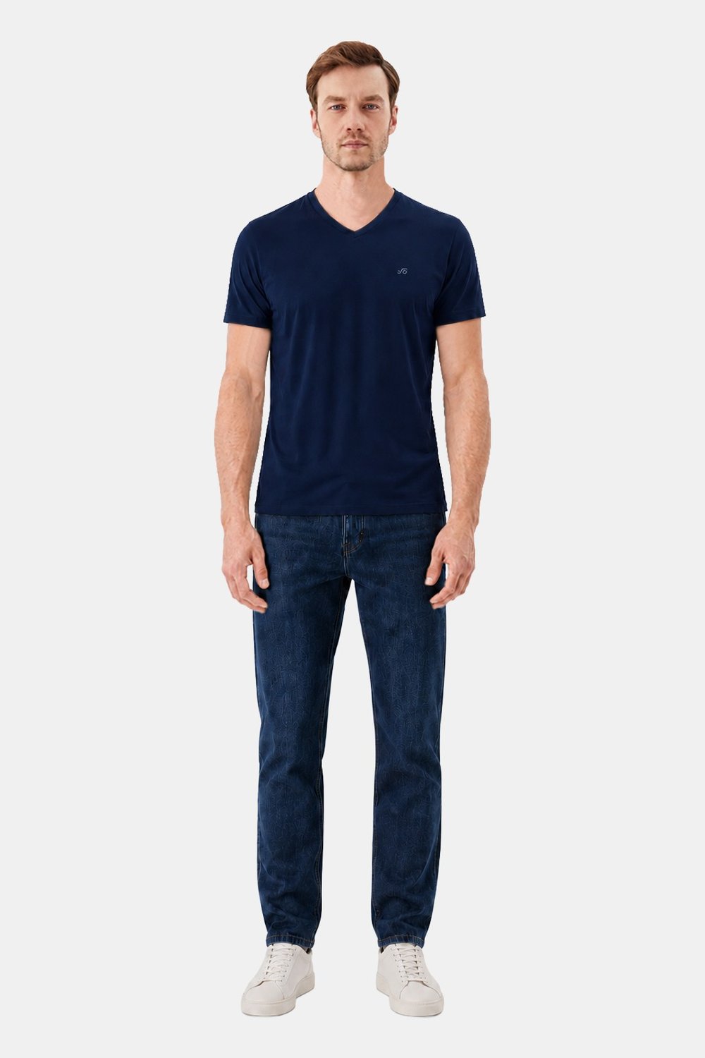 T-Shirt V Yaka Lacivert