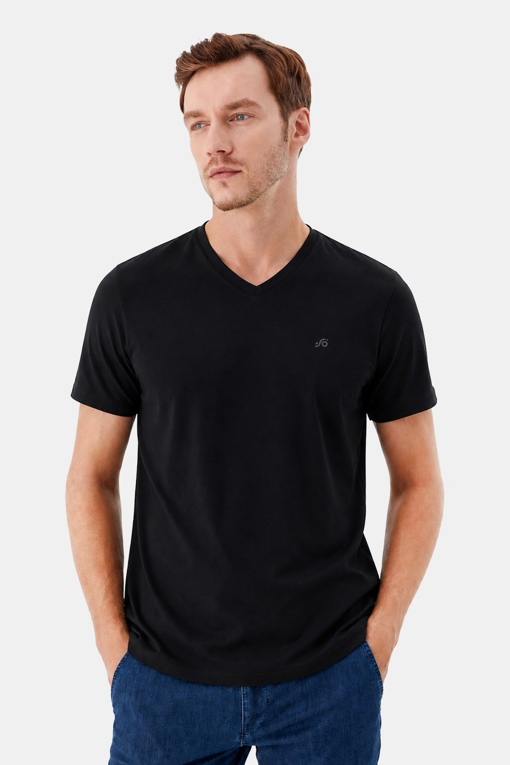 T-Shirt V Yaka Siyah