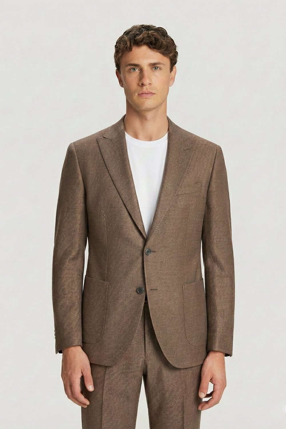 Erkek Kiremit Slim Fit Diyagonal Desenli Sivri Yaka Kordonlu Takım Elbise