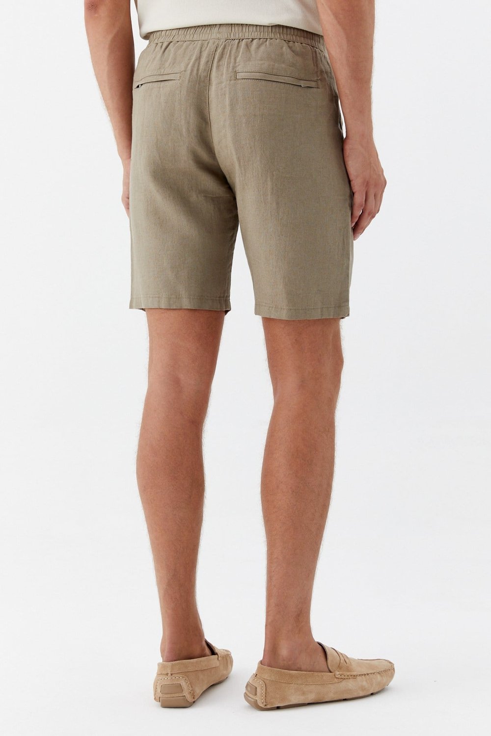 Taş %100 Keten Regular Fit Beli Lastikli Bermuda Şort