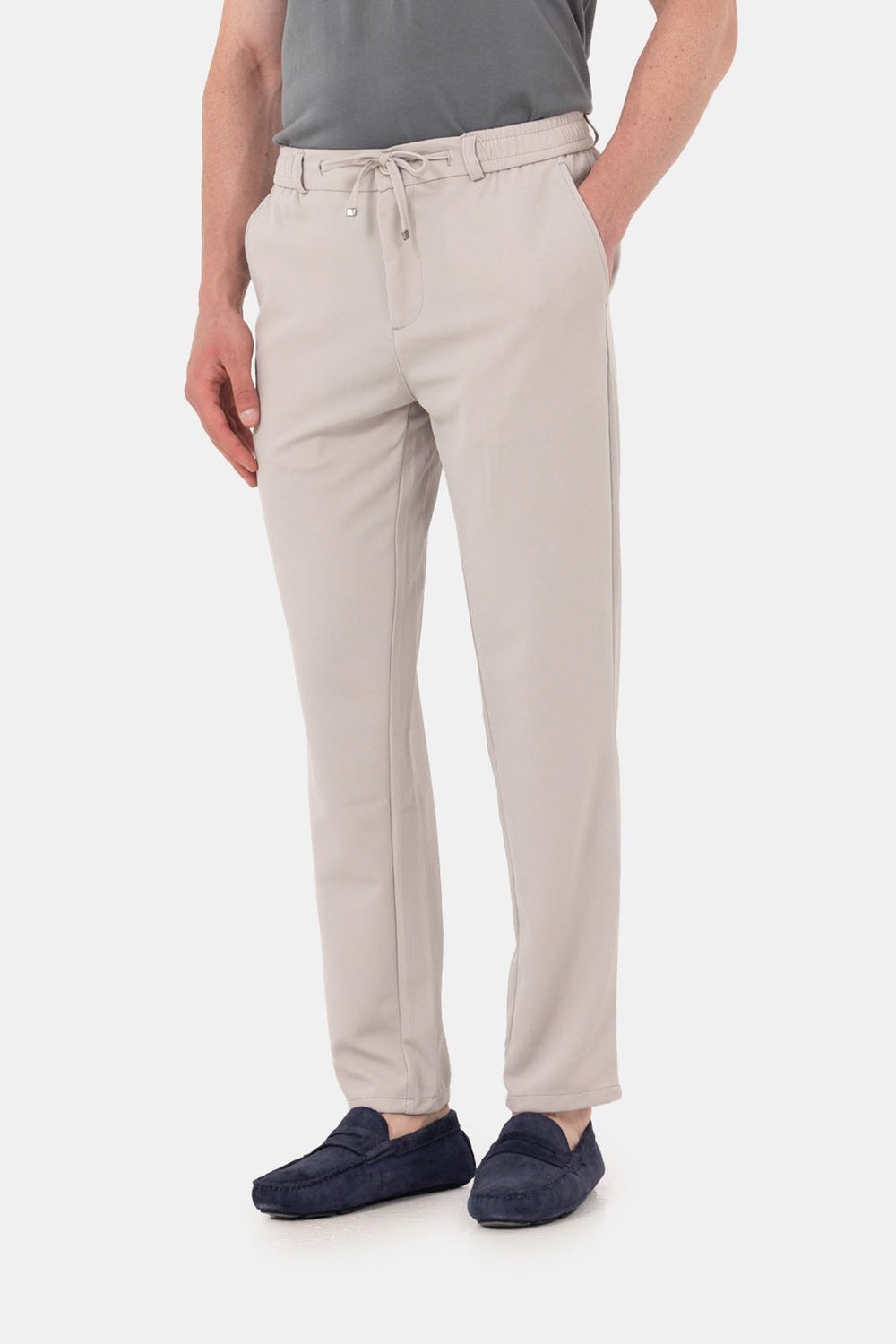 Taş Dokulu Arka Lastikli Köprü Kemerli Bağcıklı Slim Fit Jogger Pantolon