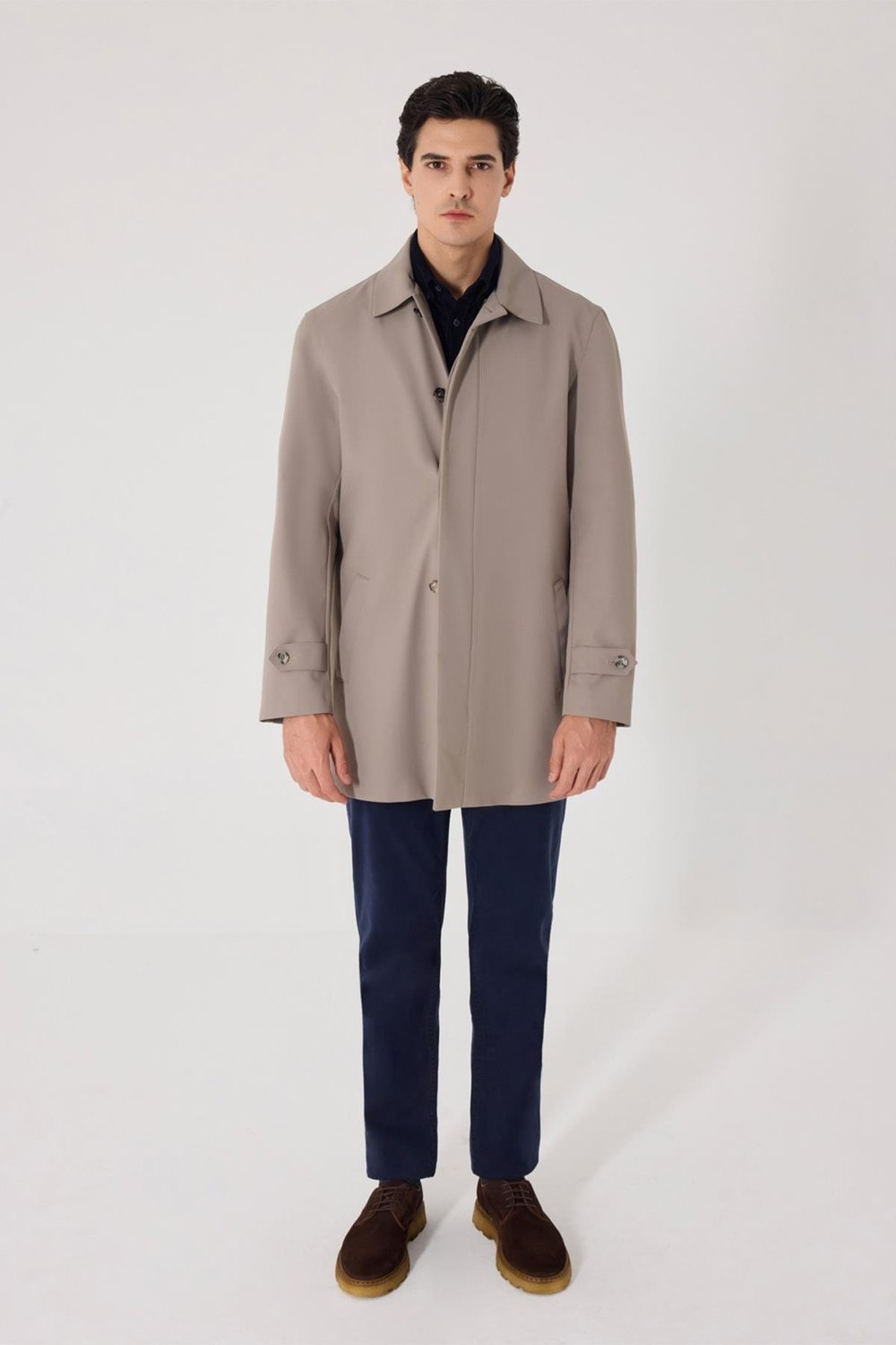 Vizon Slim Fit Dik Yaka Fermuarlı Erkek Trençkot