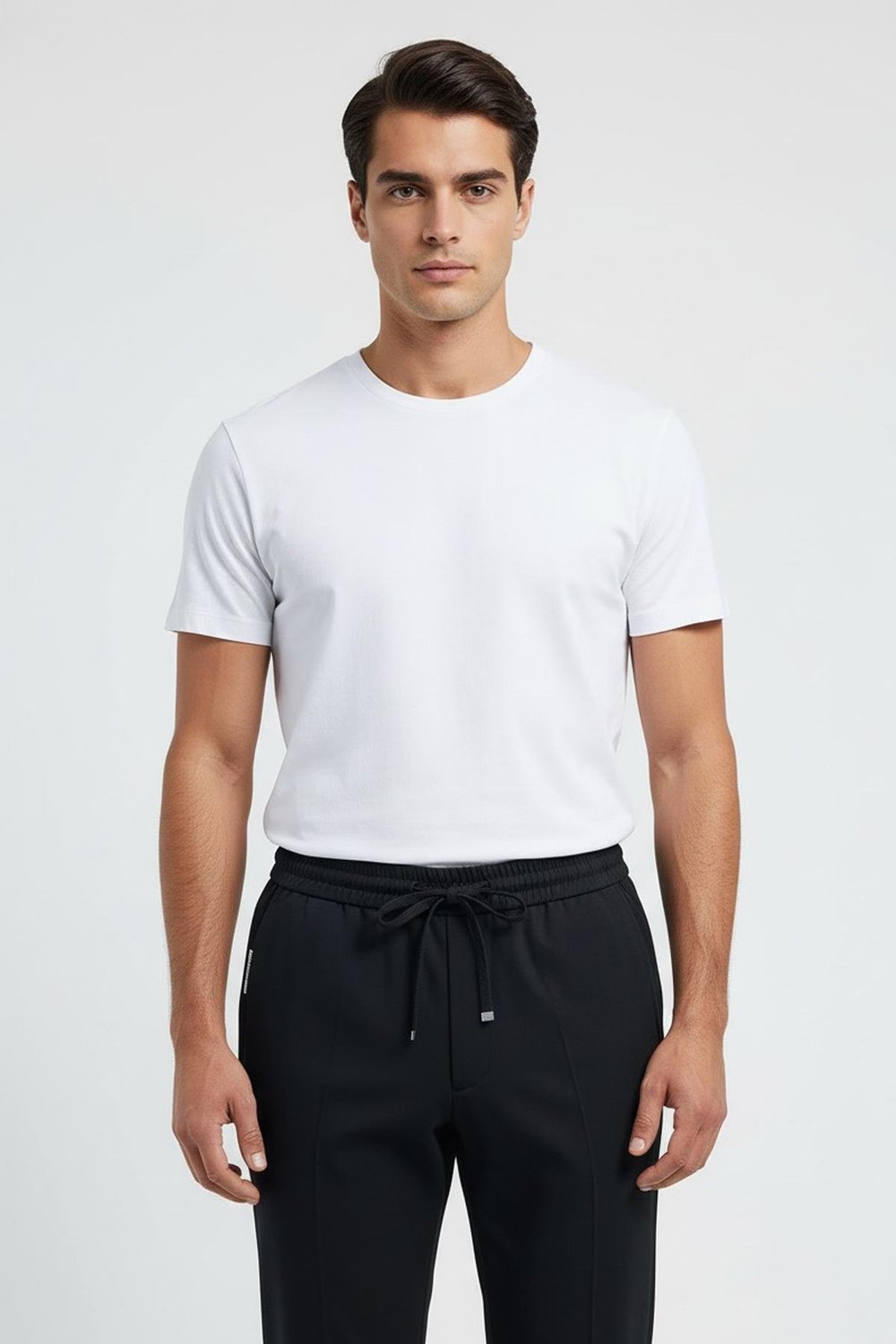 Giotelli Siyah Slim Fit %100 Yün Balıksırtı Desenli Erkek Jogger Pantolon