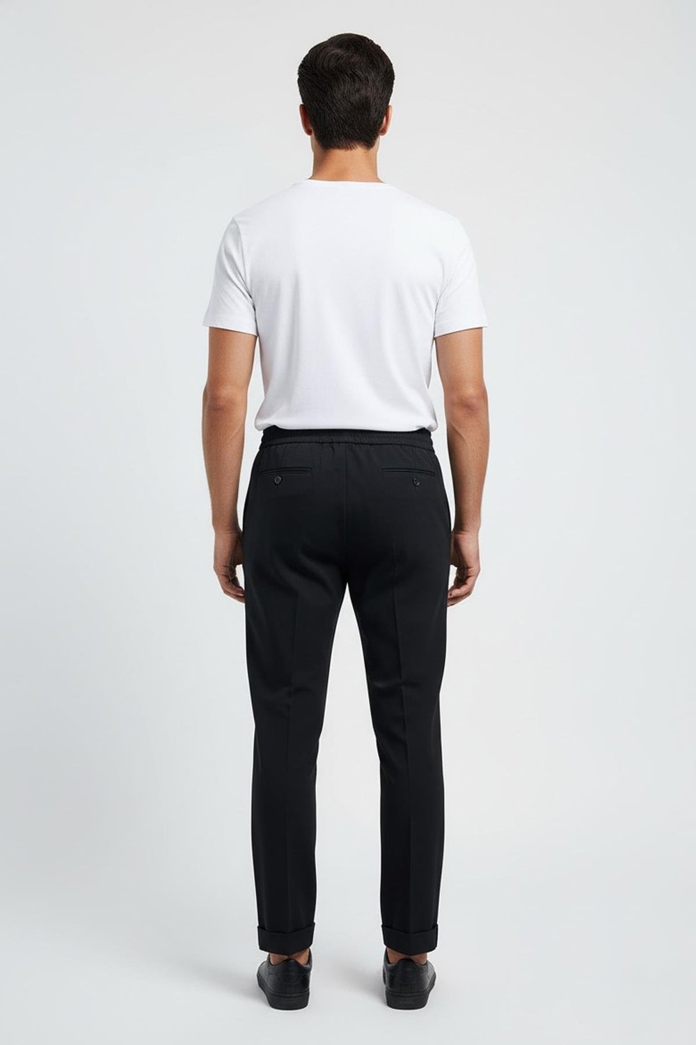 Giotelli Siyah Slim Fit %100 Yün Balıksırtı Desenli Erkek Jogger Pantolon