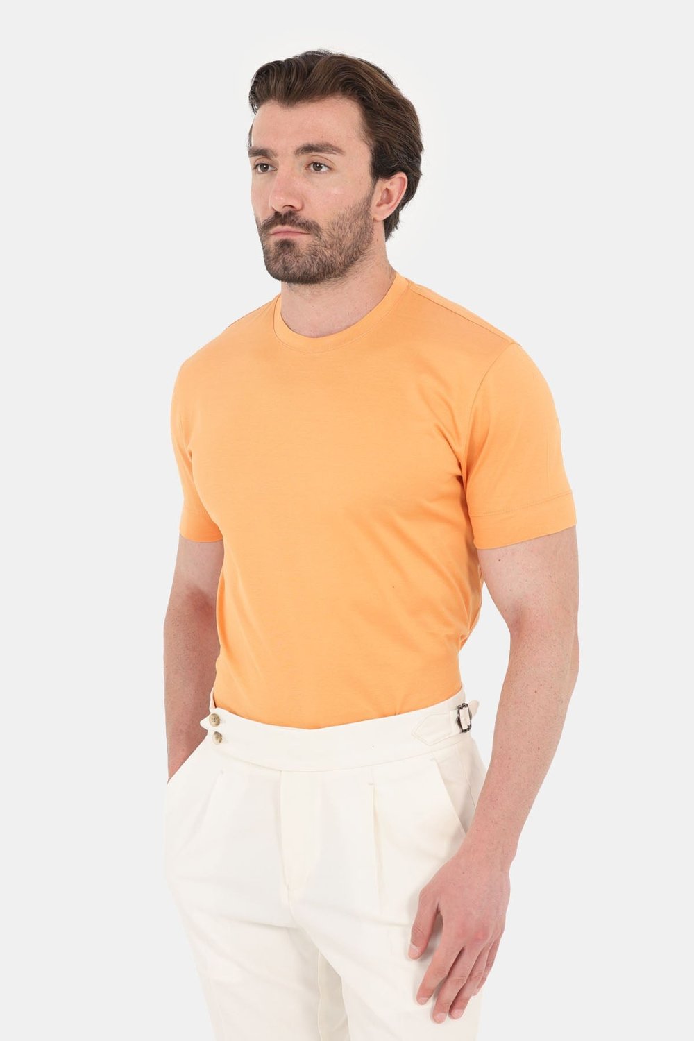 Turuncu %100 Pamuk Regular Fit Bisiklet Yaka Basic T-shirt