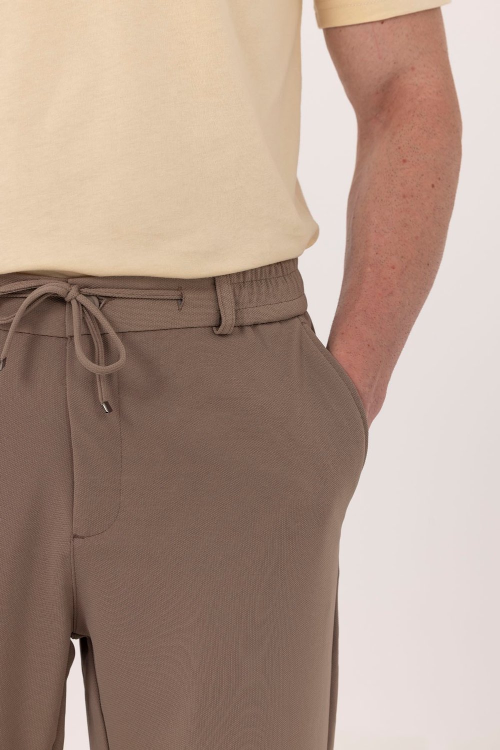 Vizon Dokulu Arka Lastikli Köprü Kemerli Bağcıklı Slim Fit Jogger Pantolon