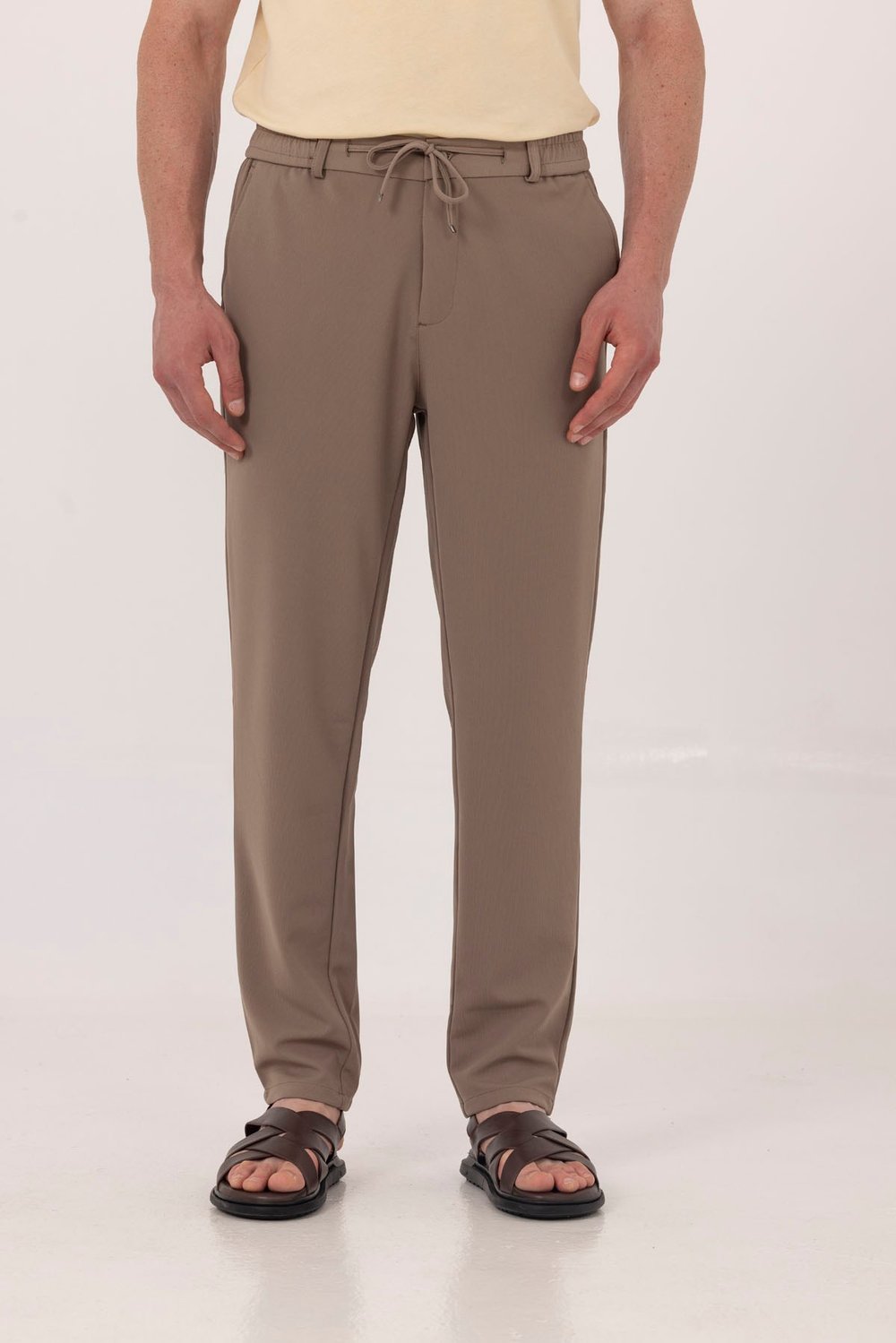 Vizon Dokulu Arka Lastikli Köprü Kemerli Bağcıklı Slim Fit Jogger Pantolon