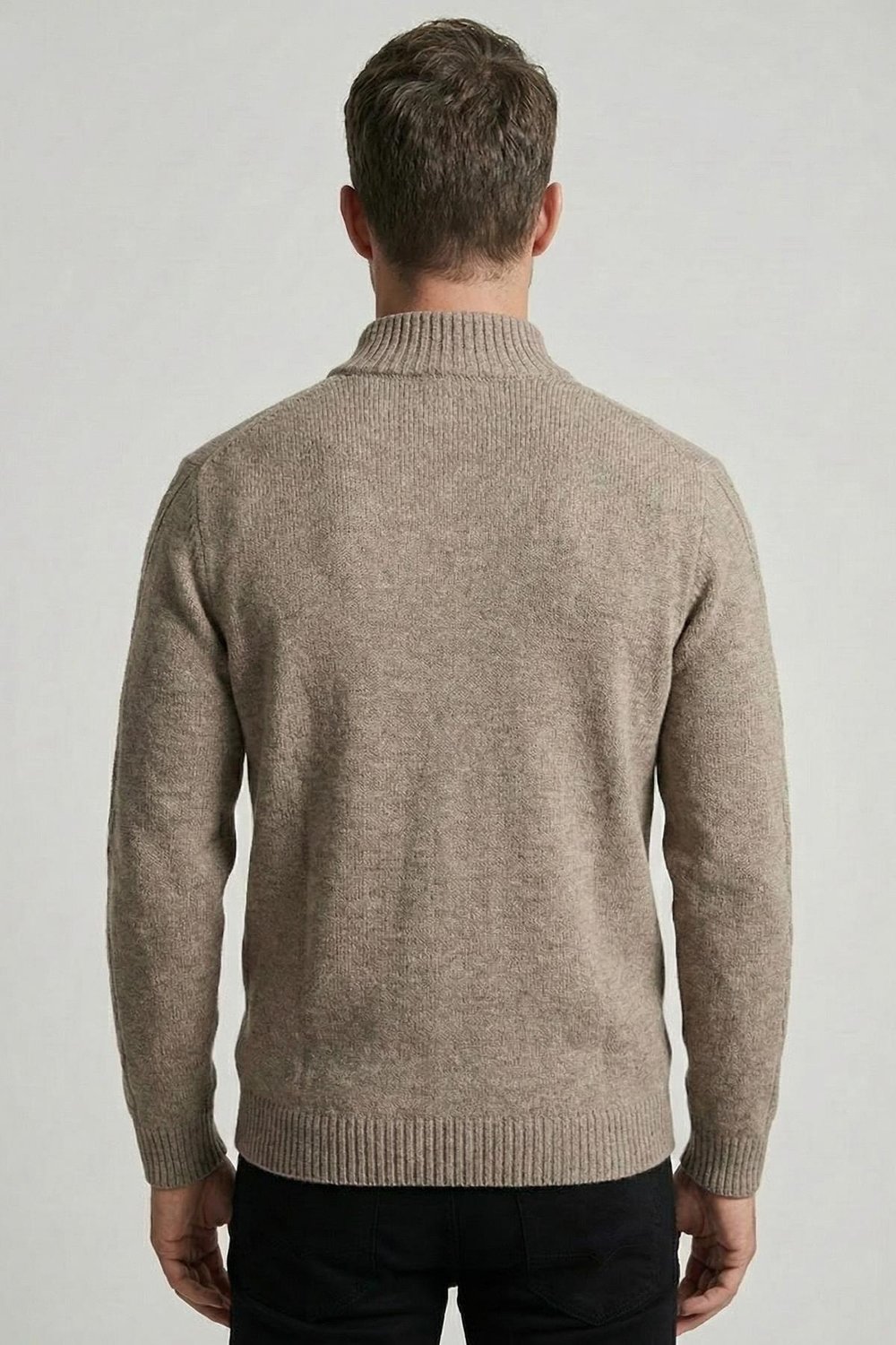 Vizon Regular Fit Yünlü Desenli Fermuarlı Yarım Balıkçı Yaka Triko Kazak