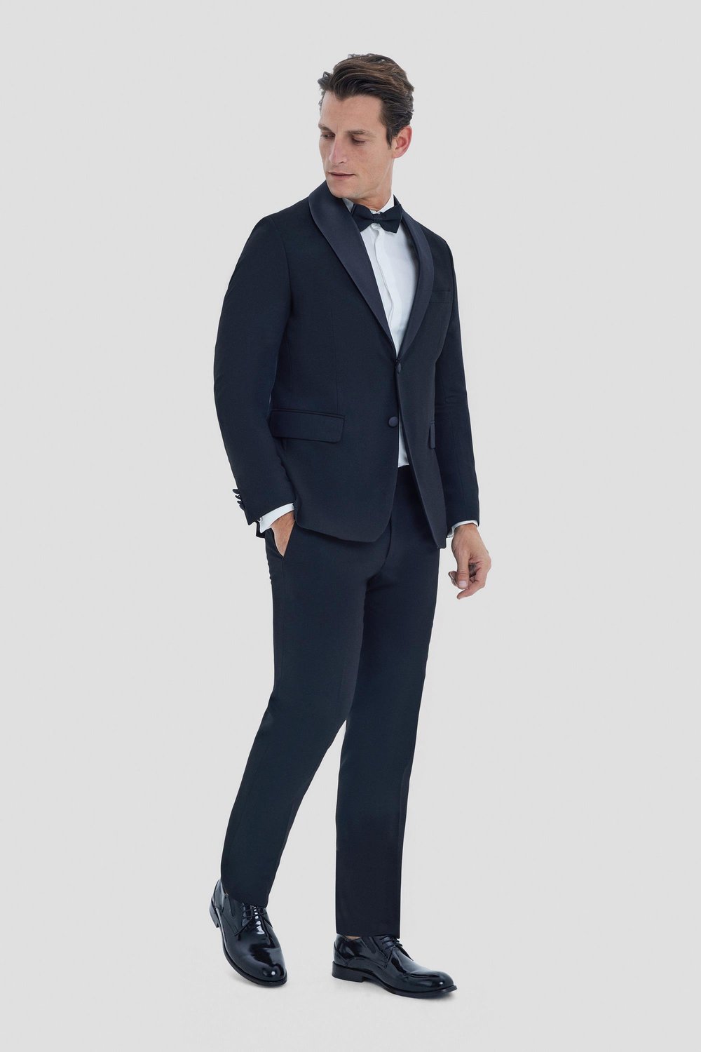 Erkek Siyah Regular Fit Düz Şal Yaka Smokin & Damatlık