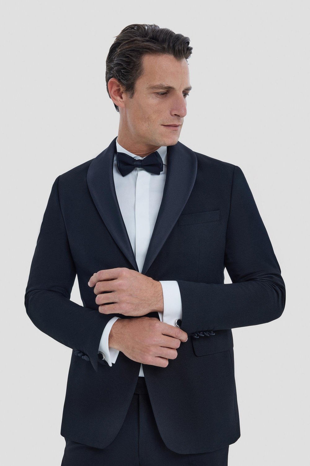 Erkek Siyah Regular Fit Düz Şal Yaka Smokin & Damatlık