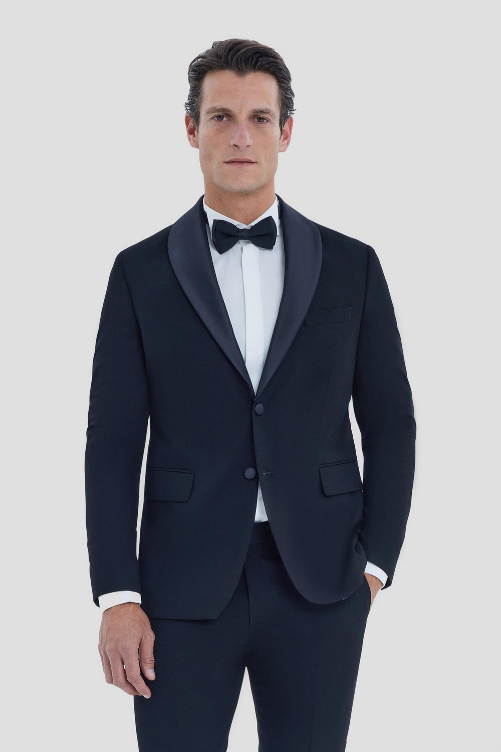 Erkek Siyah Regular Fit Düz Şal Yaka Smokin & Damatlık