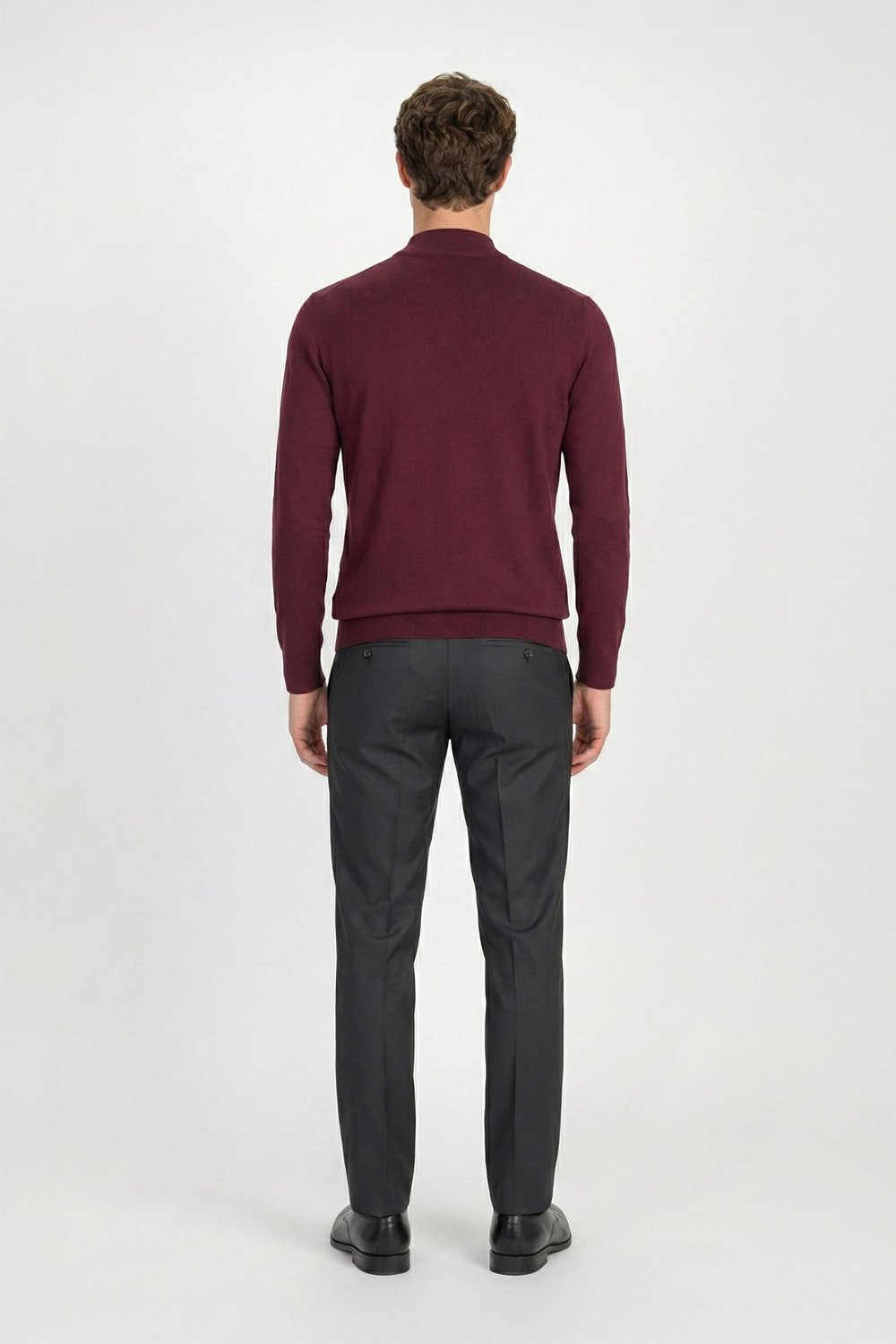 Erkek Bordo Normal Kesim Regular Fit Yünlü Melanj Yarım Balıkçı Yaka Triko Kazak