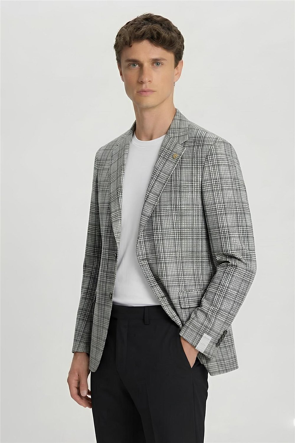Giotelli Yeşil Ekose Mono Yaka Comfort Kalıp 6 Drop Kemerli Bel Astarsız Erkek Ceket