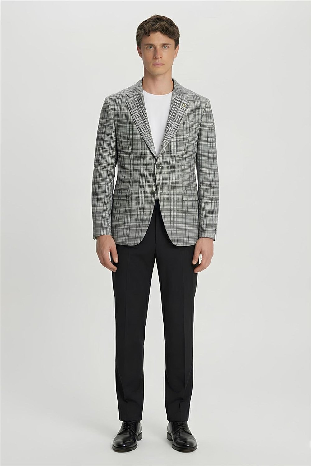 Giotelli Yeşil Ekose Mono Yaka Comfort Kalıp 6 Drop Kemerli Bel Astarsız Erkek Ceket