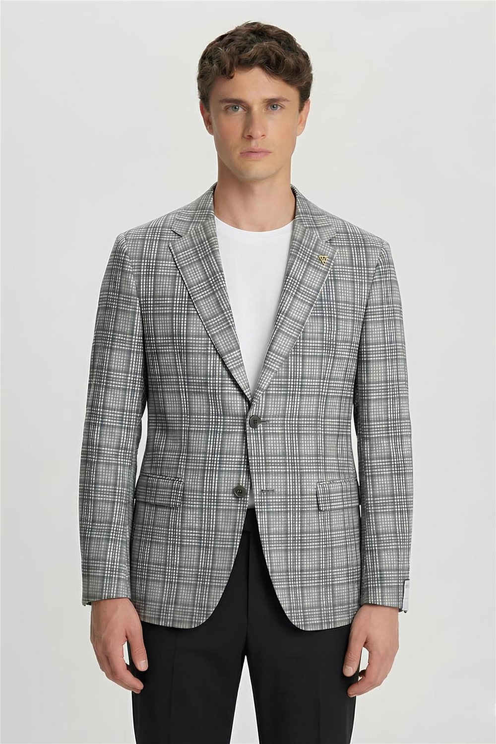 Giotelli Yeşil Ekose Mono Yaka Comfort Kalıp 6 Drop Kemerli Bel Astarsız Erkek Ceket