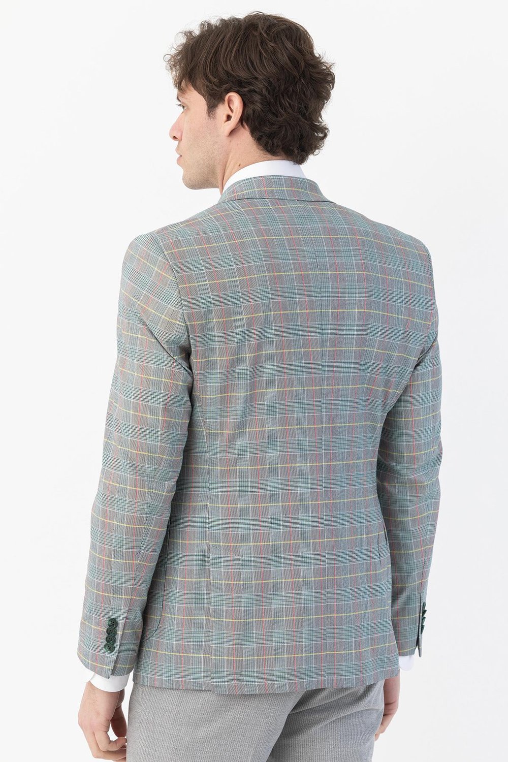 Giotelli Yeşil Regular Fit Sivri Yaka Kruvaze Ekose Casual Ceket