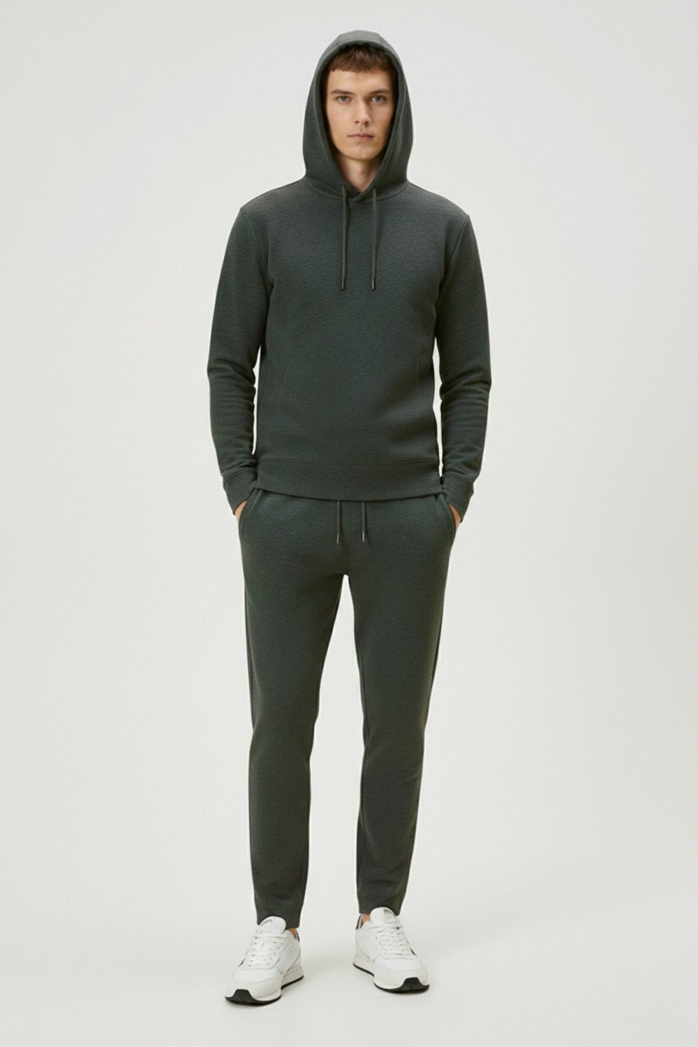Yeşil Regular Fit Kapüşonlu Pamuk Karışımlı Erkek Eşofman Takımı