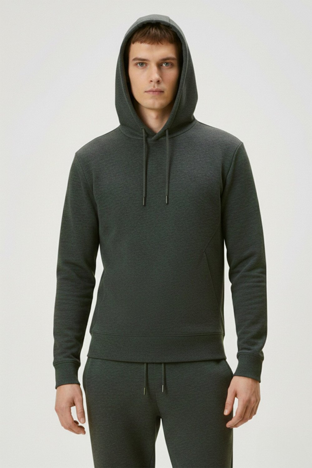 Yeşil Regular Fit Kapüşonlu Pamuk Karışımlı Erkek Eşofman Takımı