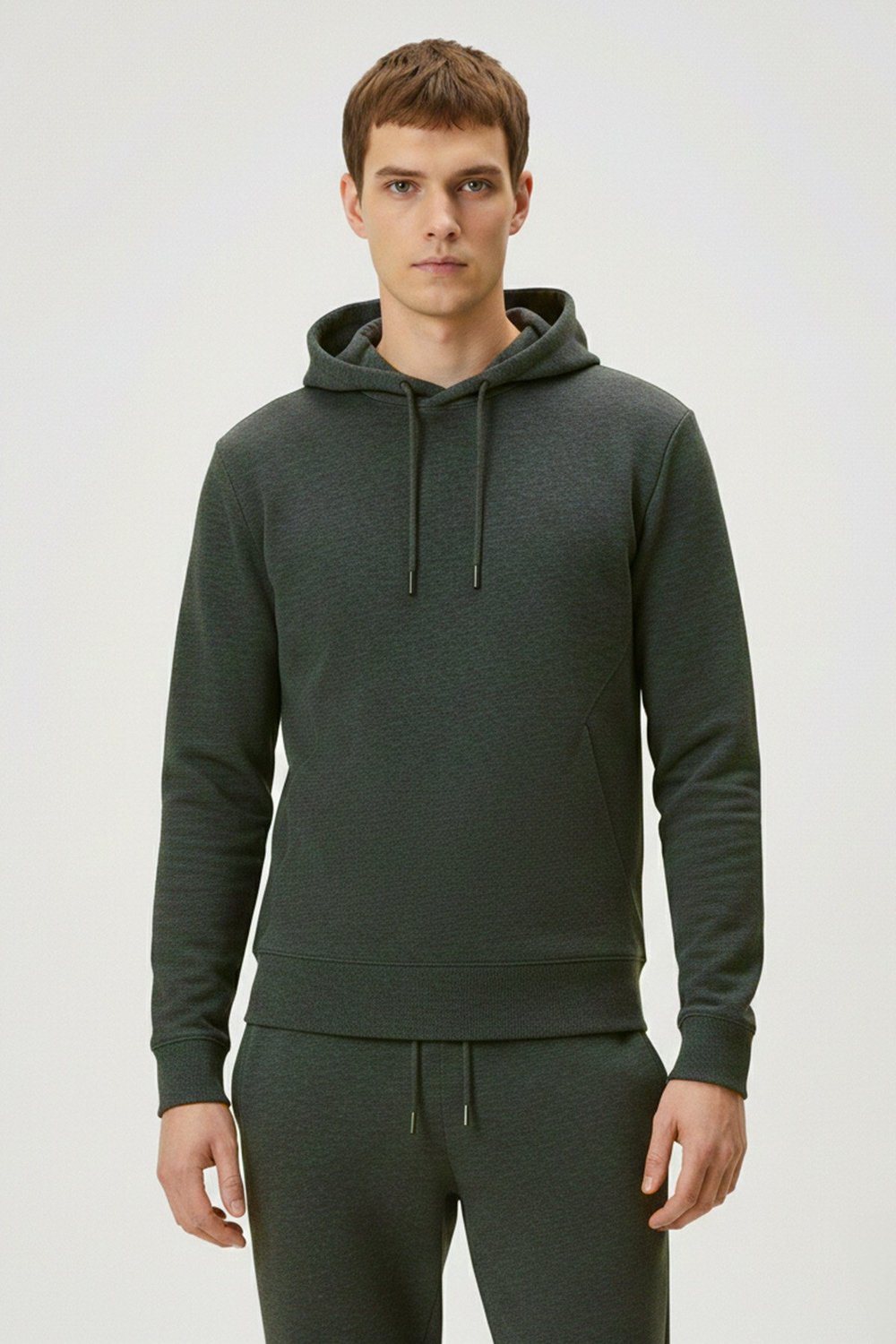 Yeşil Regular Fit Kapüşonlu Pamuk Karışımlı Erkek Eşofman Takımı