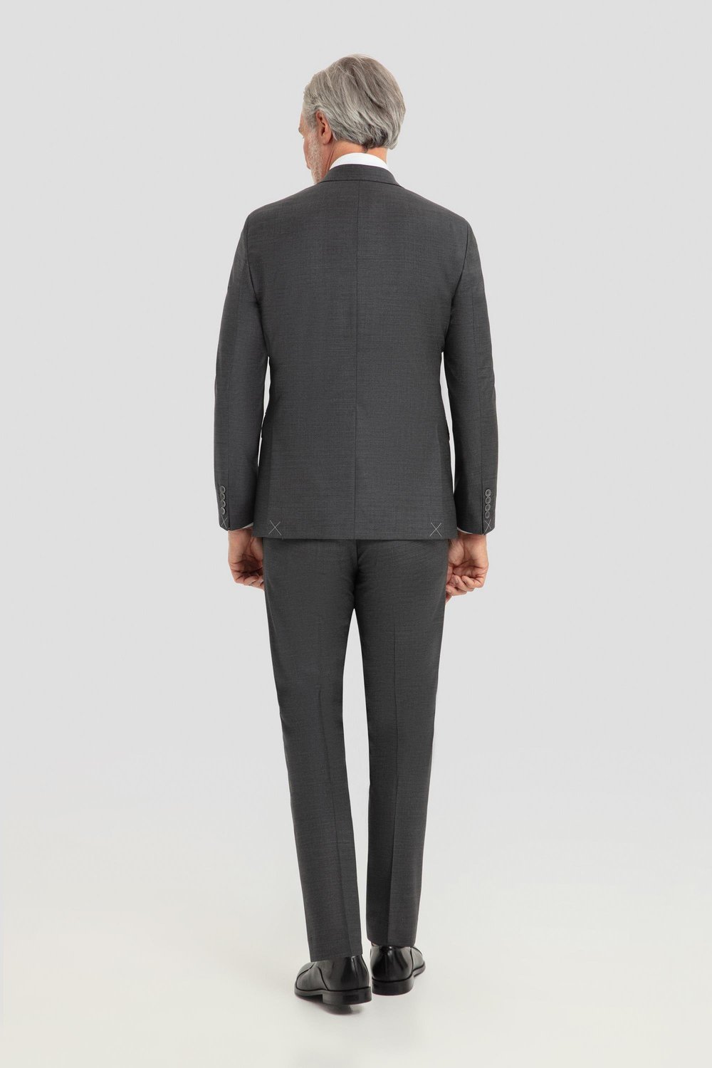 Erkek Antrasit Slim Fit Kruvaze Sivri Yaka 6 Drop Yün Karışımlı Takım Elbise