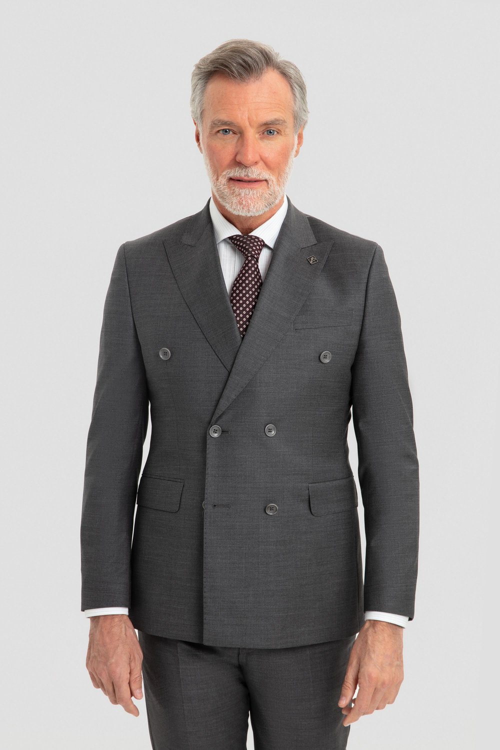 Erkek Antrasit Slim Fit Kruvaze Sivri Yaka 6 Drop Yün Karışımlı Takım Elbise