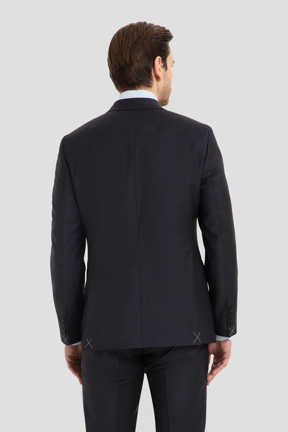 Erkek Lacivert Slim Fit Kruvaze Sivri Yaka 6 Drop Yün Karışımlı Takım Elbise