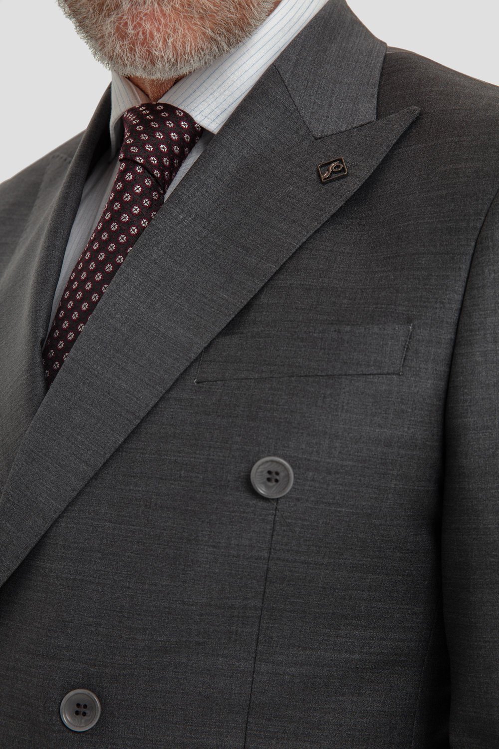 Erkek Antrasit Slim Fit Kruvaze Sivri Yaka 6 Drop Yün Karışımlı Takım Elbise