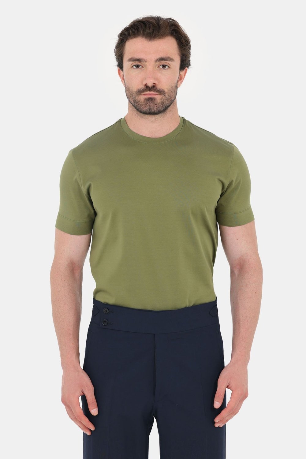 Zeytin Yeşili %100 Pamuk Regular Fit Bisiklet Yaka Basic T-shirt
