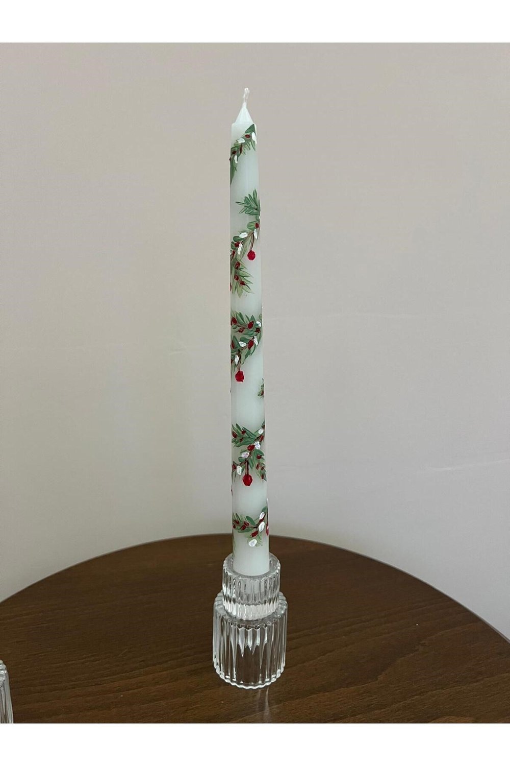 1 Adet Yeni Yıl - Noel - Yılbaşı Desenli El Çizimi Şamdan Mumu