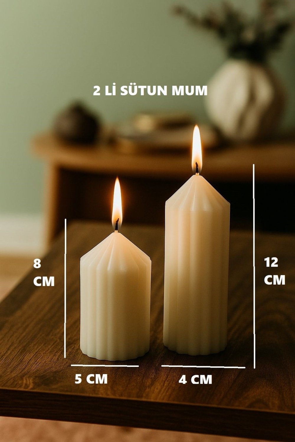 2 li Sütun Mum Seti Dekoratif Beyaz Mum 2 Adet