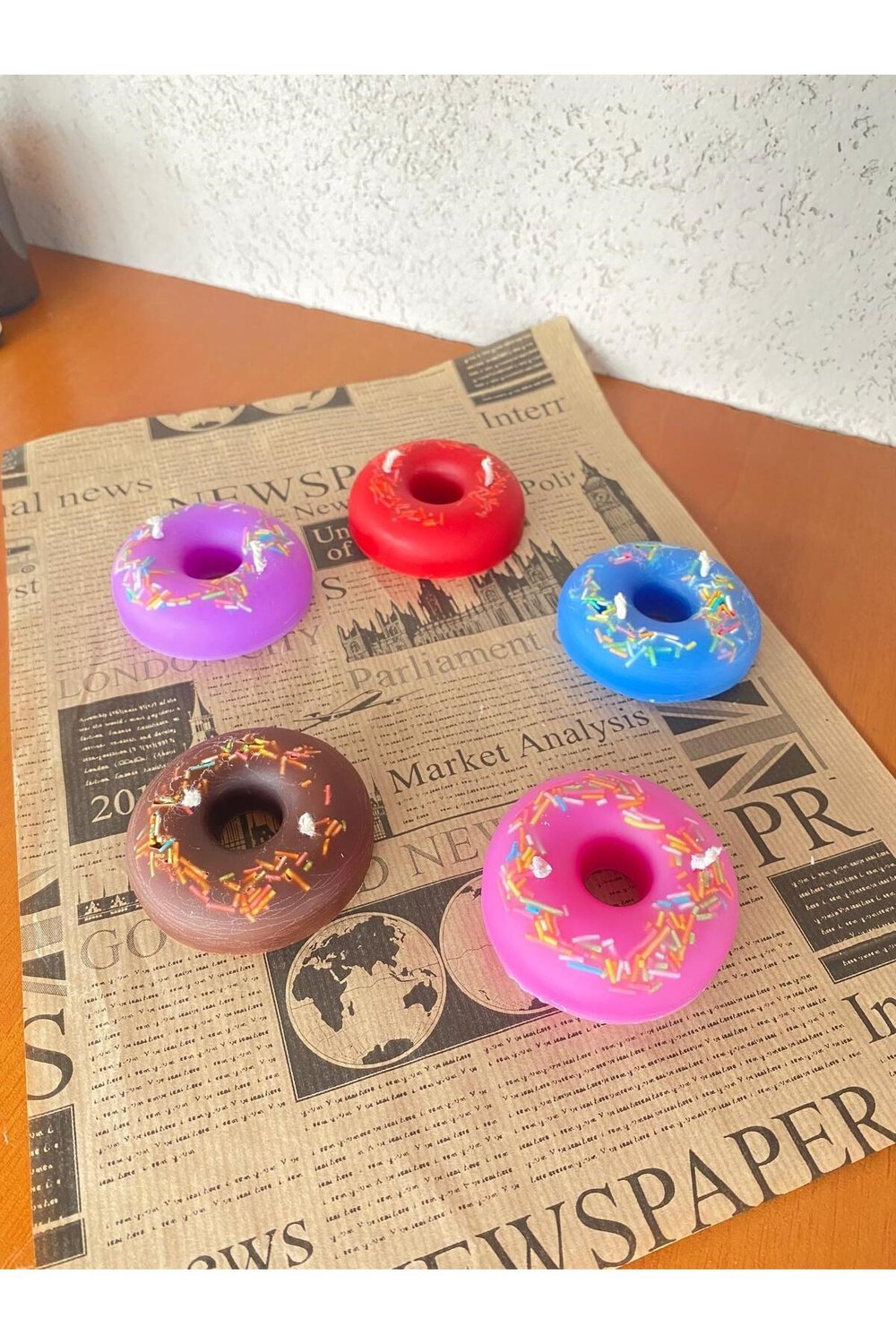 5 ADET Donat Mum - Donut  Mum çikolata,çilek,vanilya,şeftali,mango kokulu mum