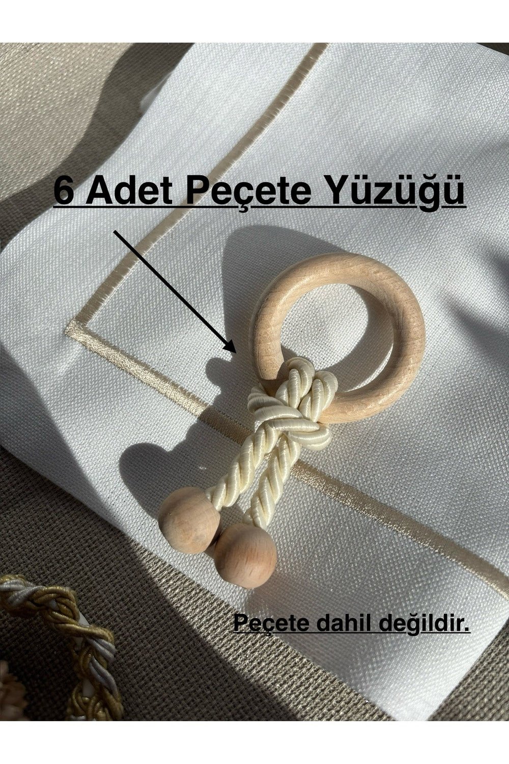Ahşap ucu Boncuklu Sarkıt Peçete Yüzüğü Halkası