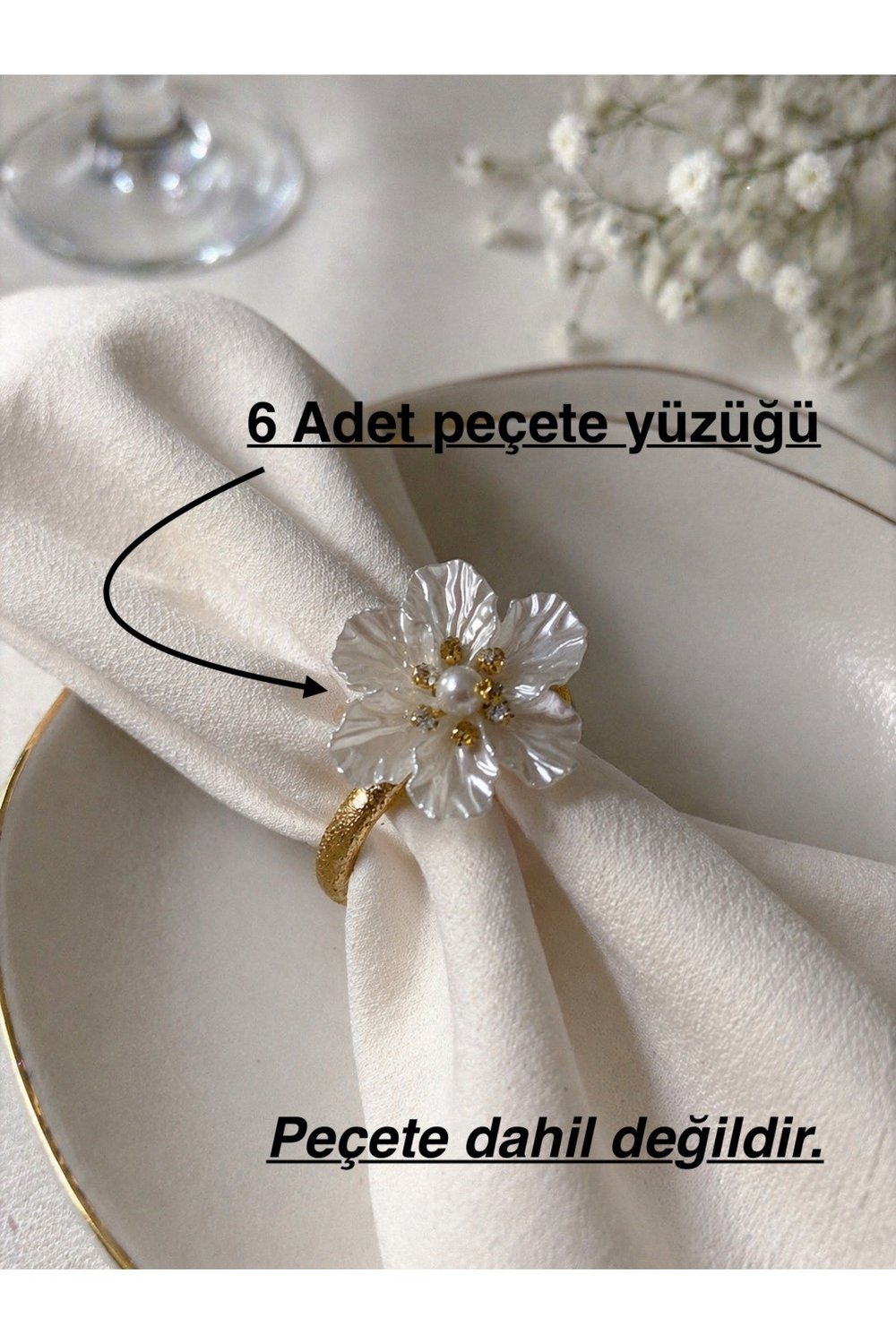 Beyaz Çiçekli Peçete Yüzüğü