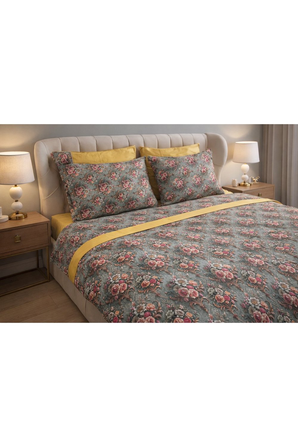 Damask Desenli %100 Pamuklu Çift Kişilik Nevresim Takımı 6 Parça - Kutulu