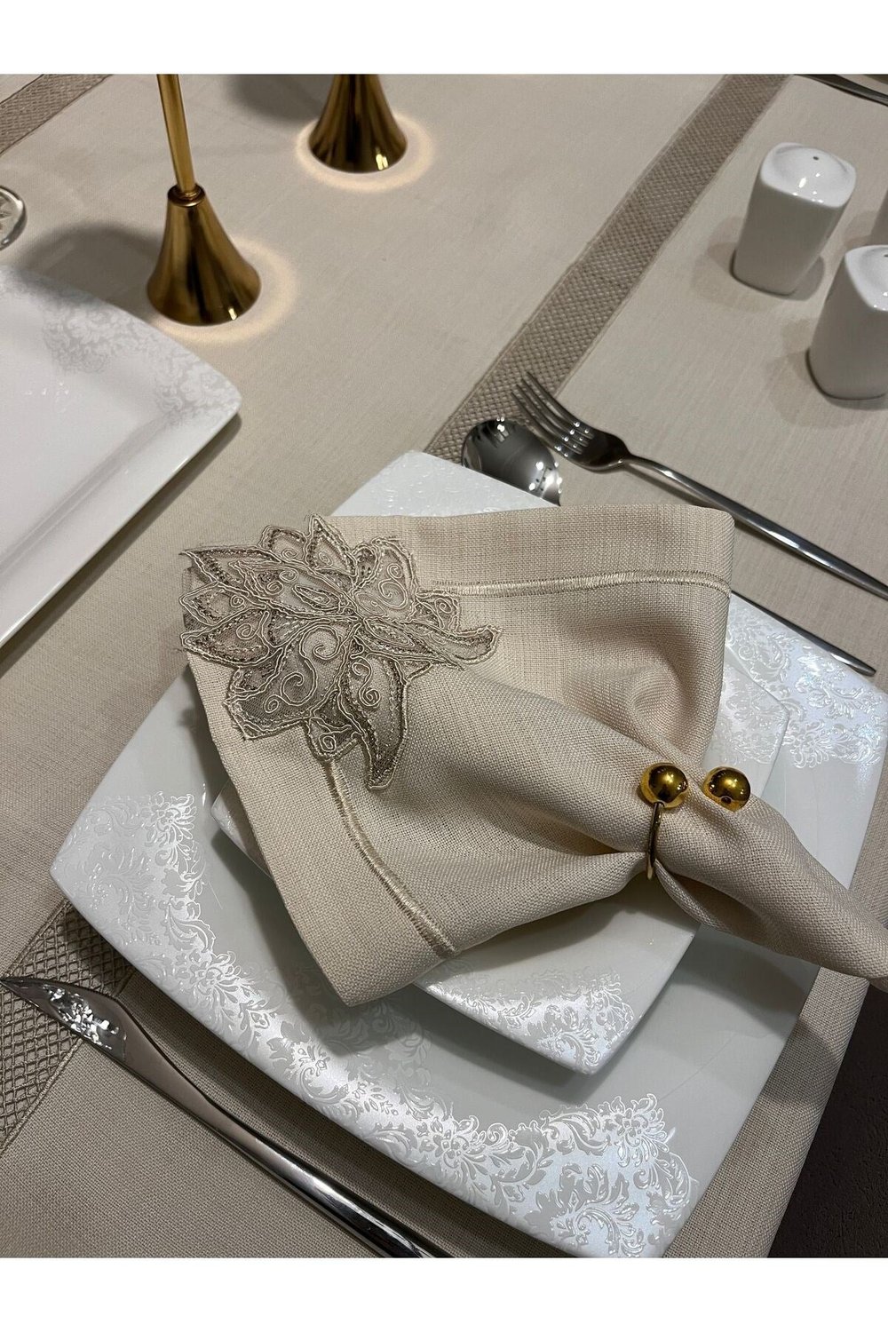 Fransız Dantel ve Piko Sarma Detaylı Servis Sunum Peçetesi 6 Adet