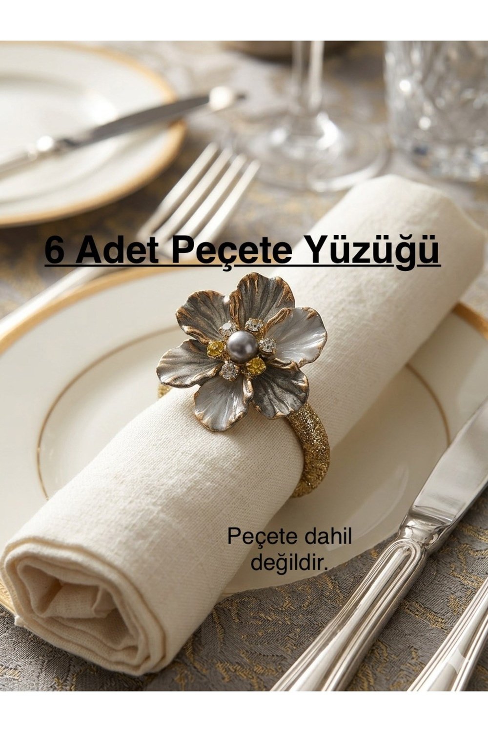 Gold Antrasit Geçişli Peçete Yüzüğü Halkası
