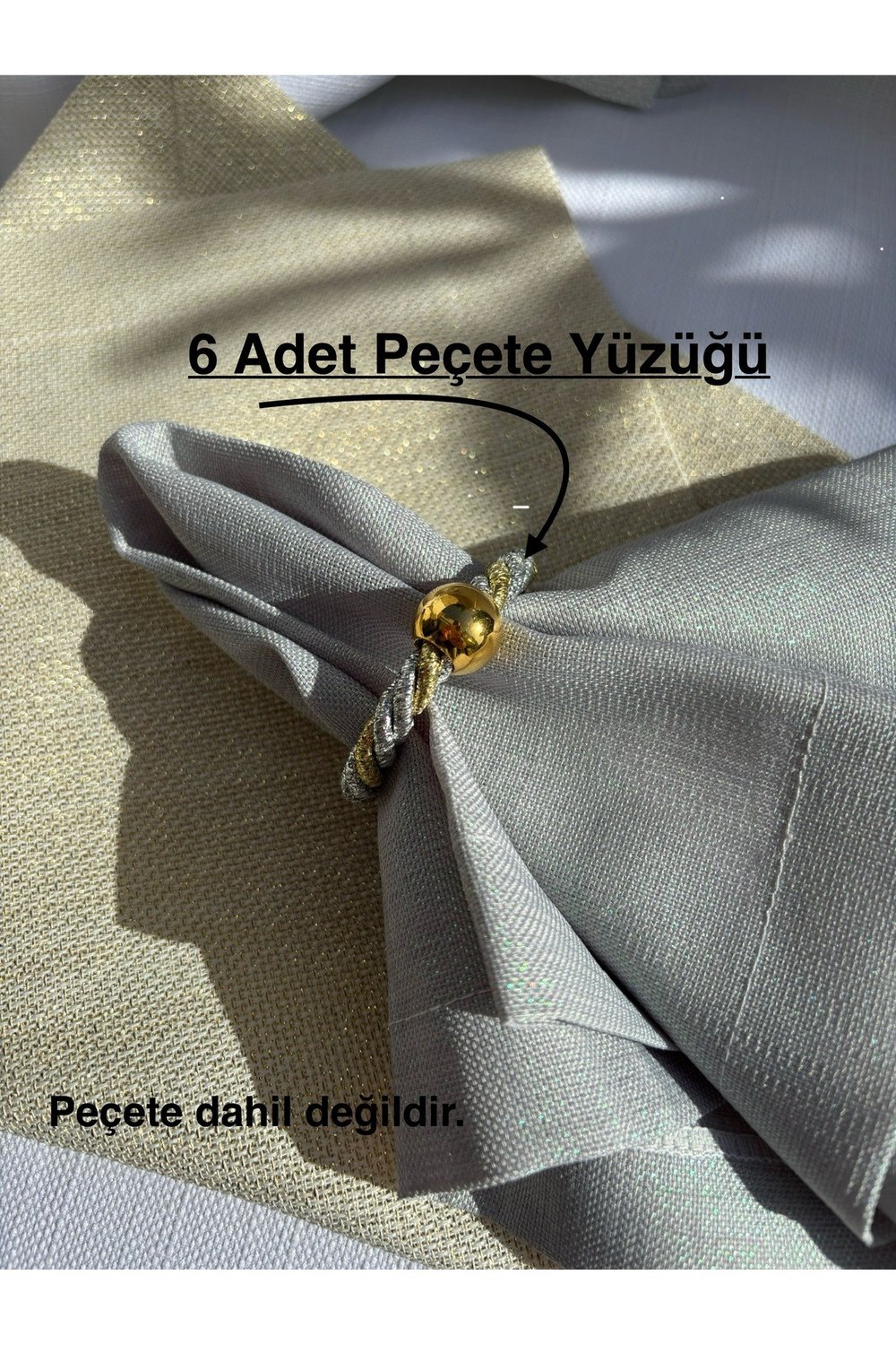 Gümüş ve Gold Detaylı Peçete Yüzüğü