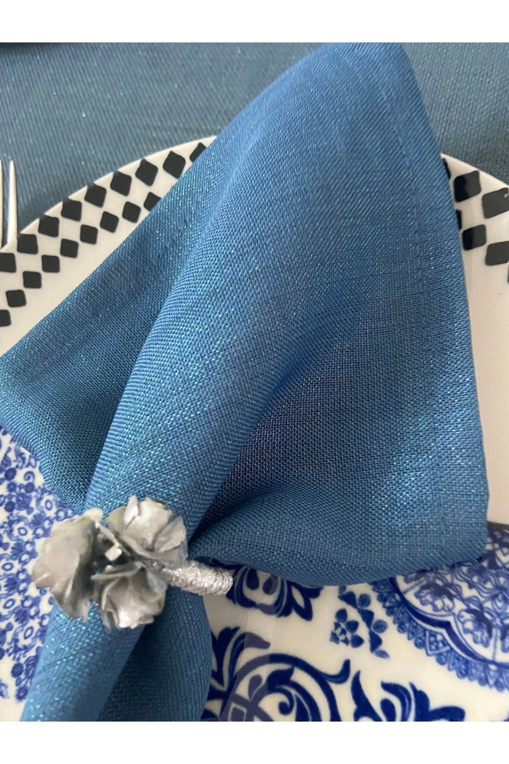Keten Görünümlü Simli Dertsiz Servis Peçetesi 35x35 Indigo Mavi 12 Adet