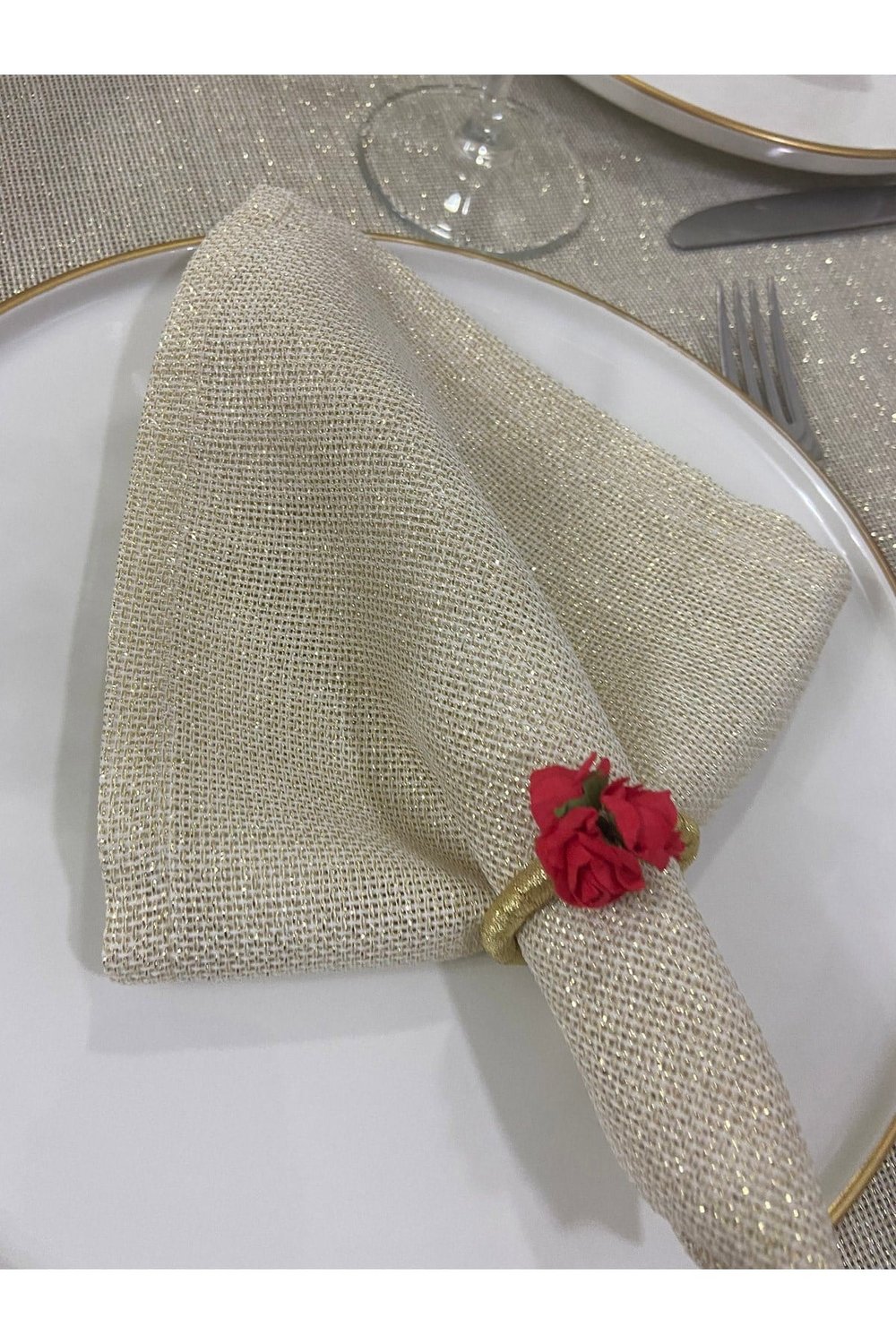 Keten Görünümlü Simli Dertsiz Servis Peçetesi 35x35 Gold 12 Adet