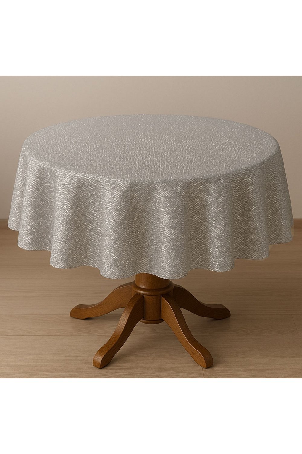 Polyester Keten Dertsiz Simli Yuvarlak Masa Örtüsü 160Cm