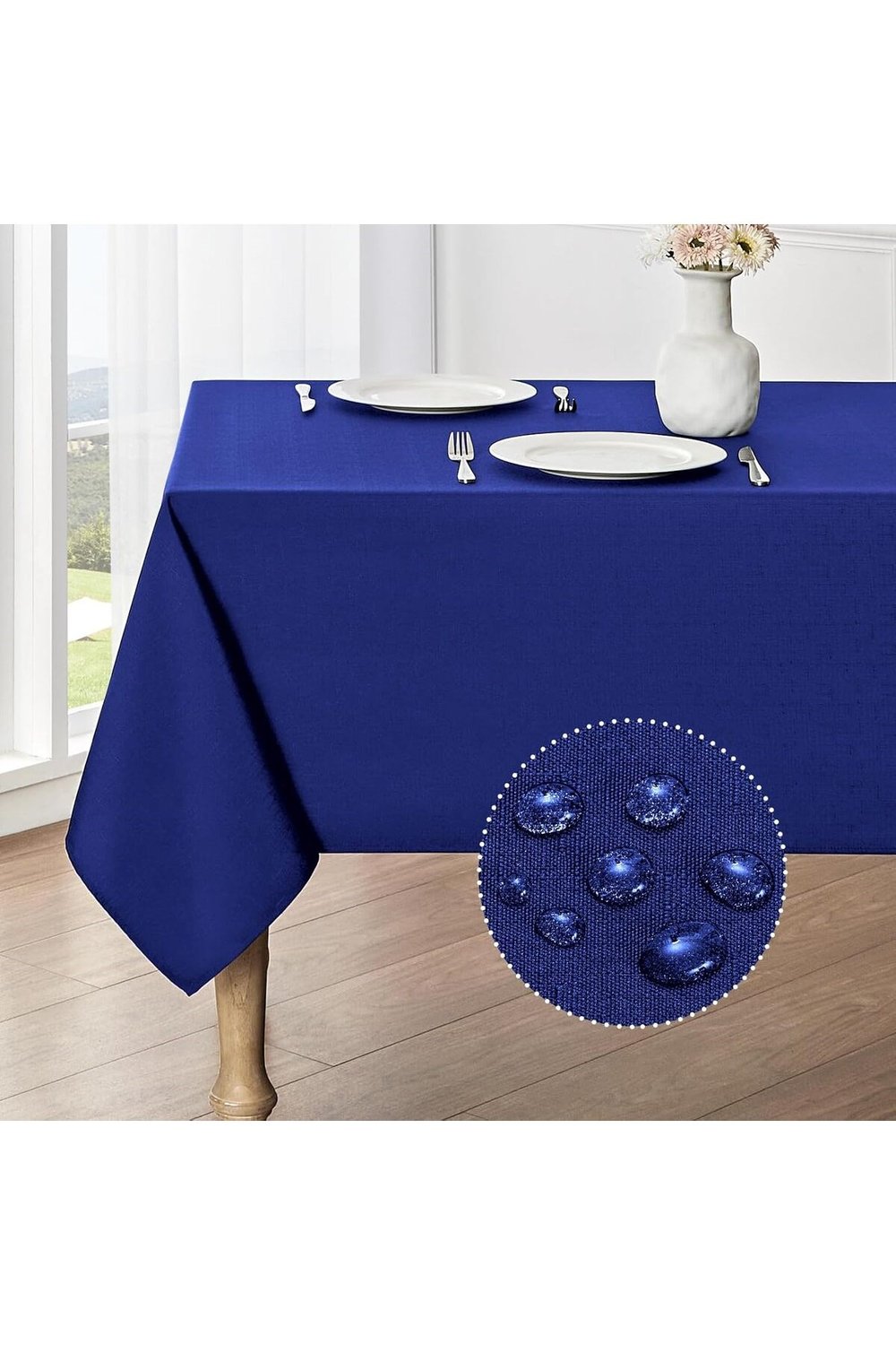 Saks Mavi Keten Masa Örtüsü | Sıvı Geçirmez & Leke Tutmaz | Özel Ölçü Üretim | OEKO-TEX® 100
