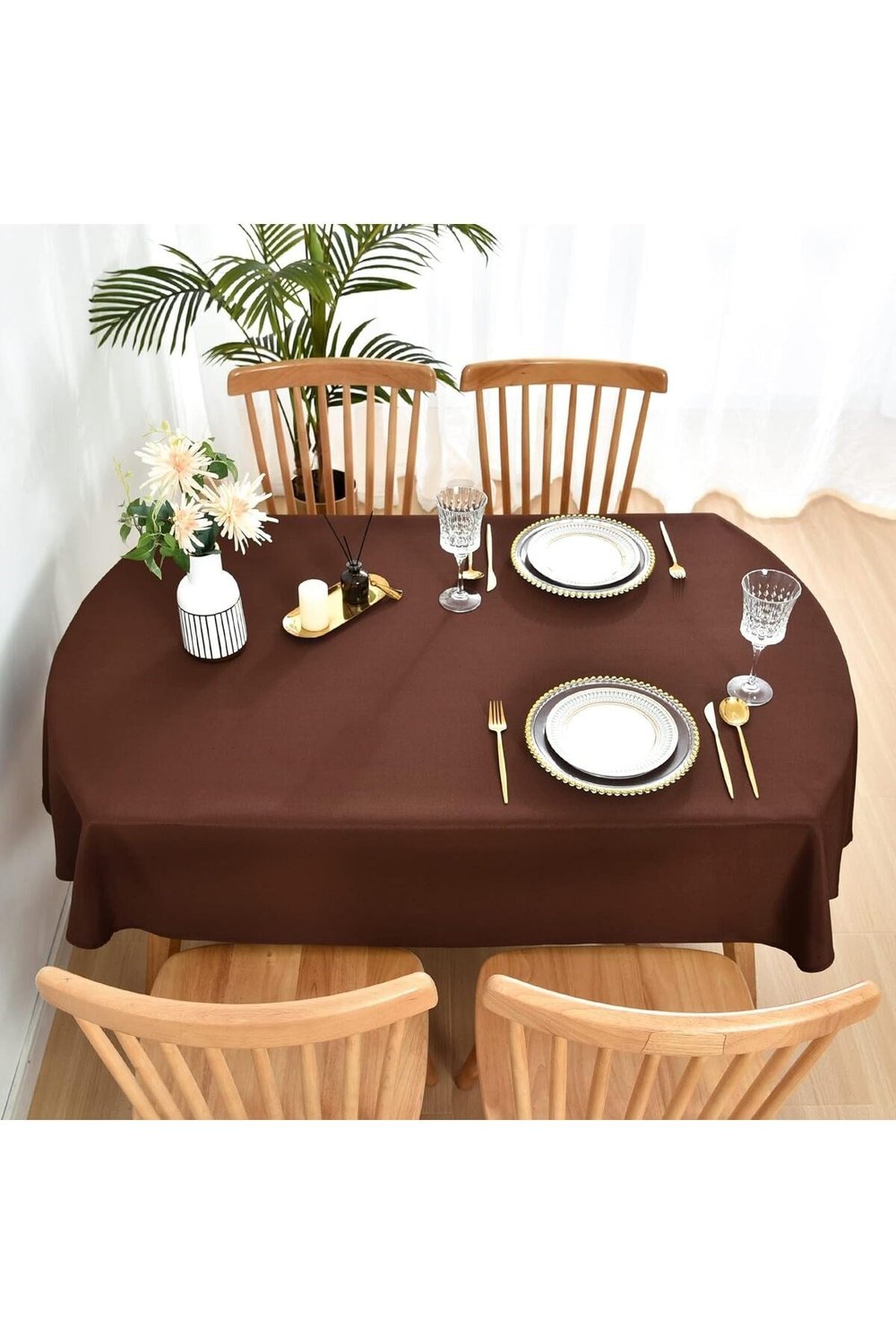 Sıvıya Dayanıklı Dertsiz Oval Masa Örtüsü Kahverengi 160 x 270