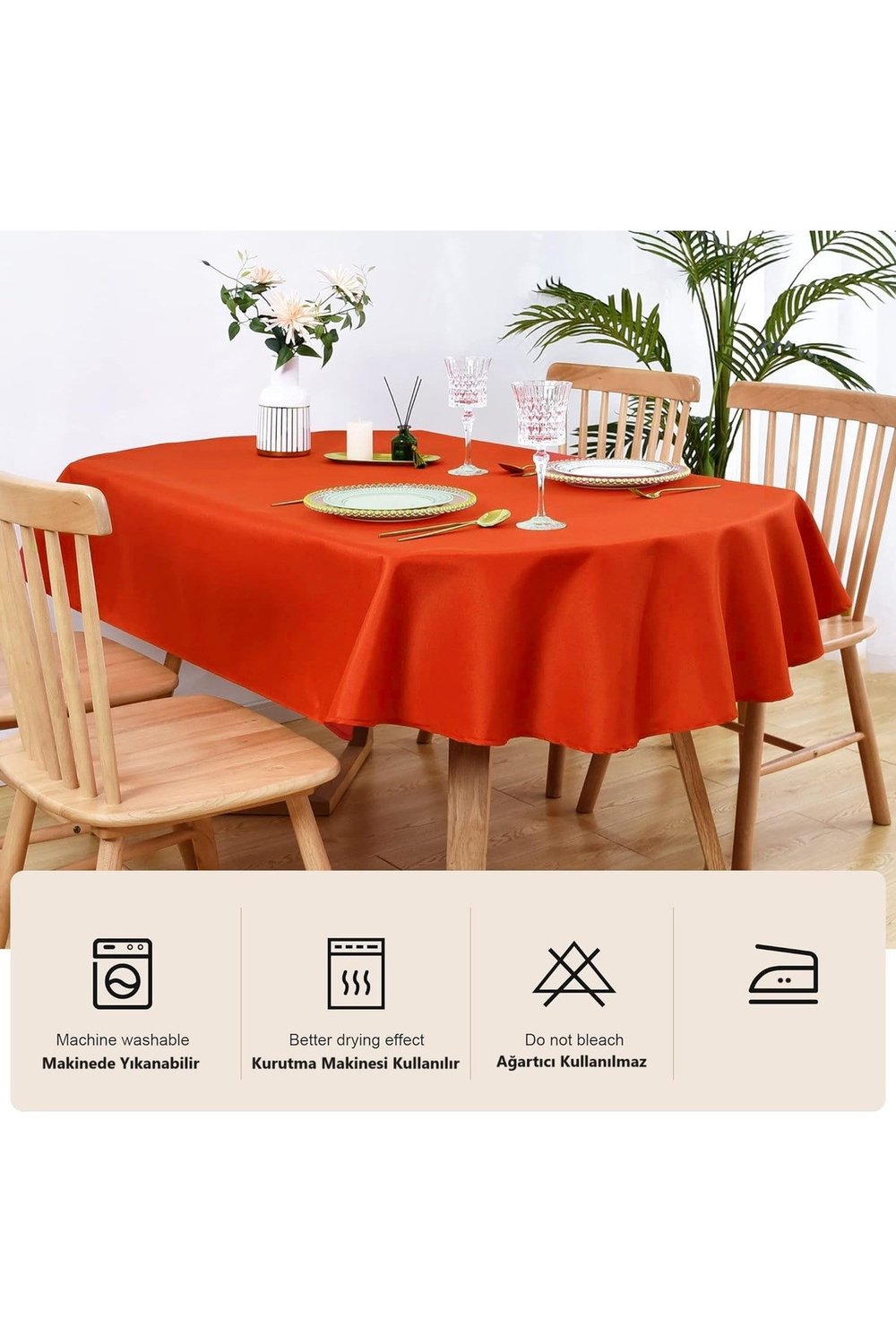 Sıvıya Dayanıklı Dertsiz Oval Masa Örtüsü Kiremit 160 x 240